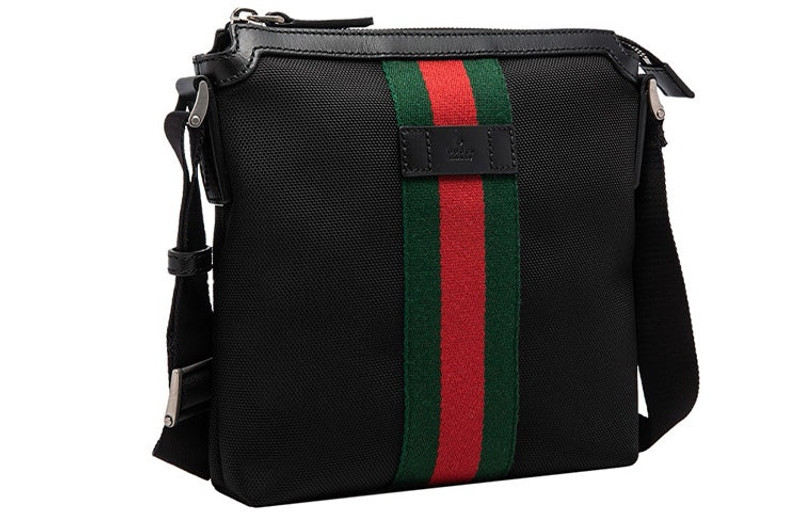 GUCCI Men's Gucci Red Green Stripe Webbing Leather Logo Canvas Shoulder Messenger Bag Black 631195-KWT7N-1 outlook