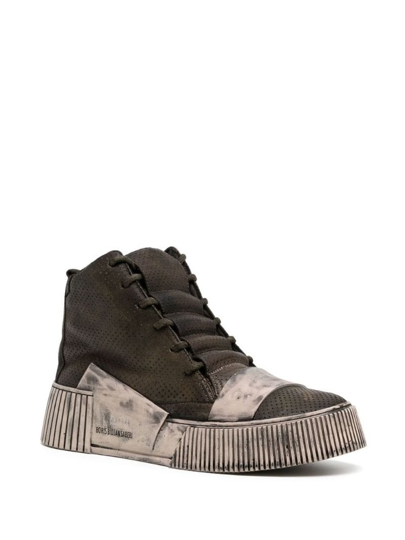 distressed high-top leather sneakers - 2
