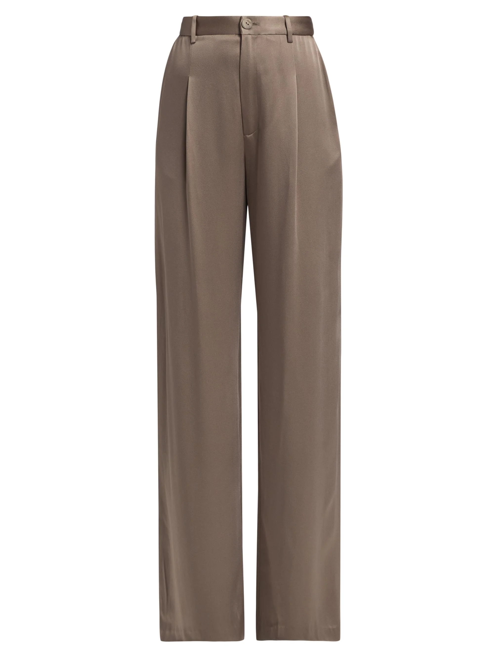 Women's Pleated Satin Relaxed-Fit Pants - Cinder - 1