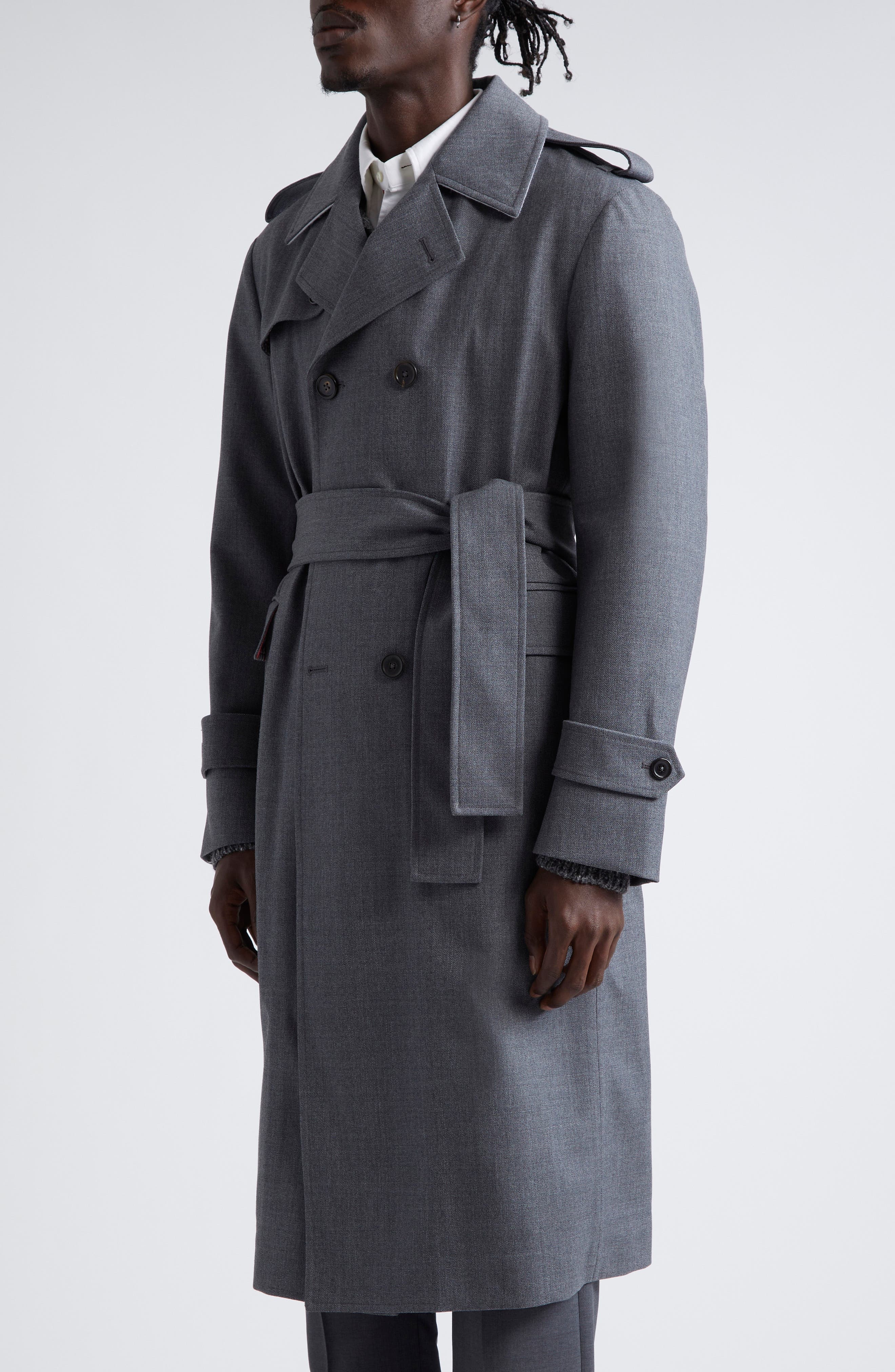 Thom Browne Unstructured Wool Blend Twill Trench Coat in Medium Grey at Nordstrom - 5