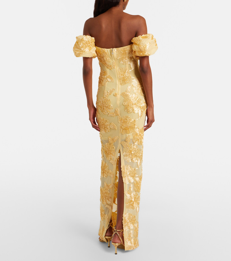 Floral-appliqué off-shoulder maxi dress 7