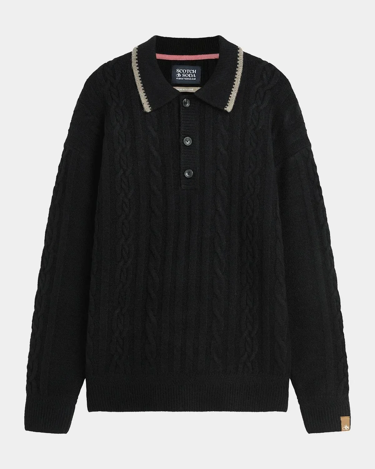 Men's Cable-Knit Wool-Blend Polo Sweater - 1