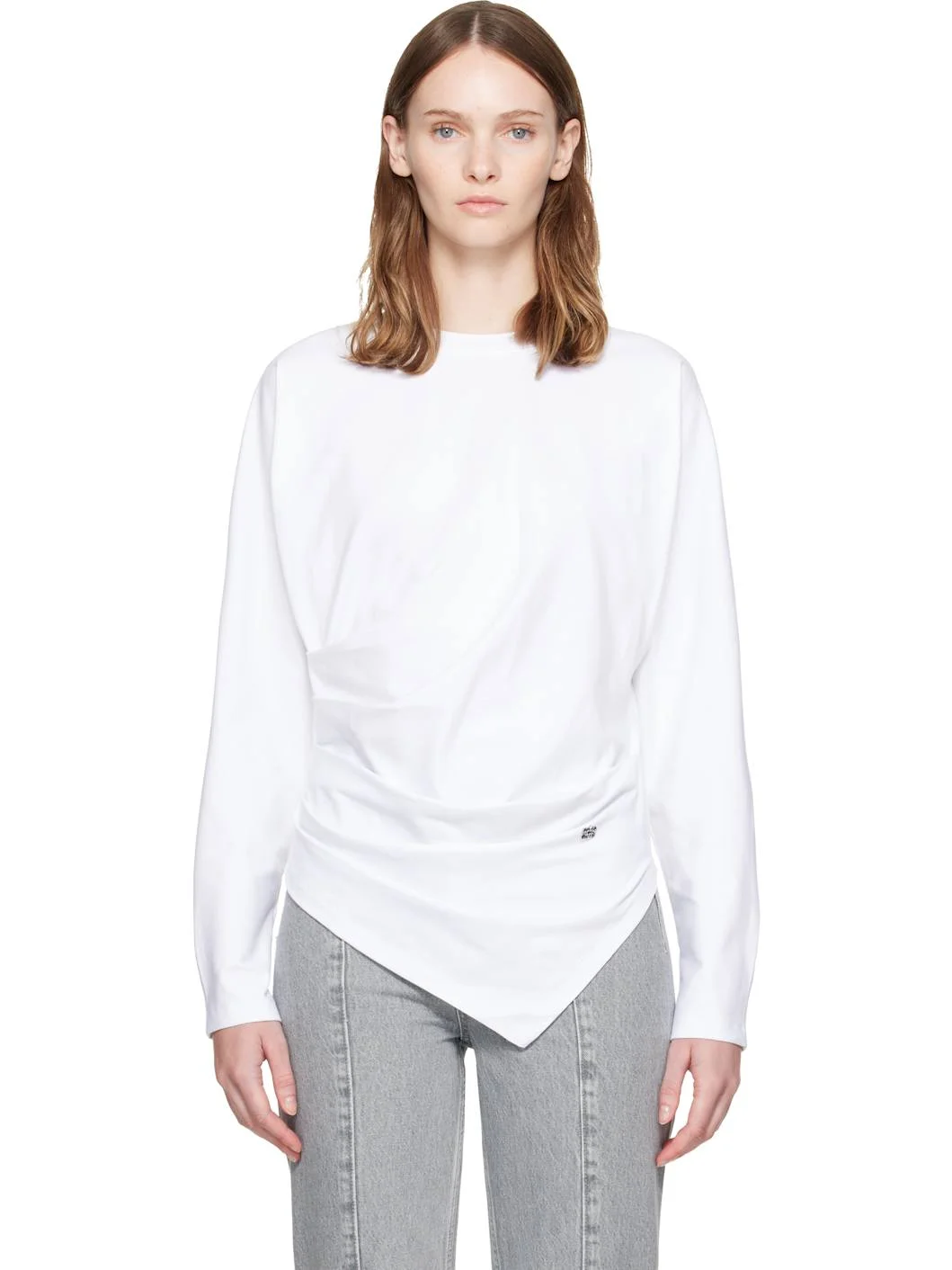 White Draped Jersey T-shirt - 1