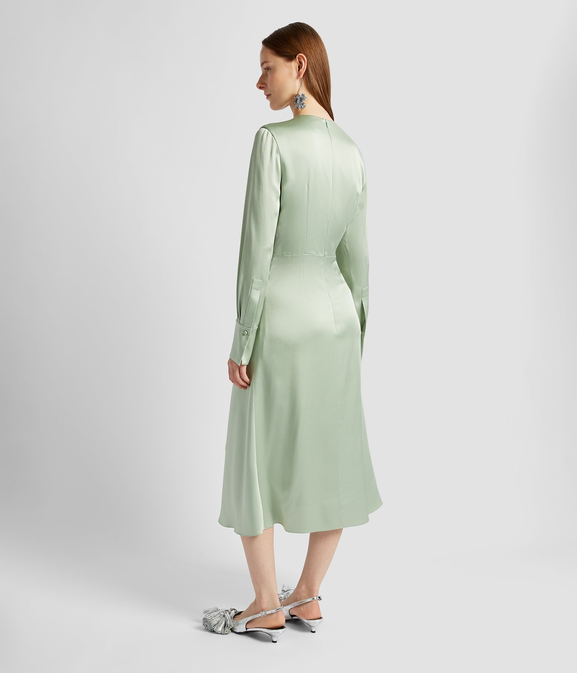 LONG SLEEVE DRAPED MIDI DRESS - 3