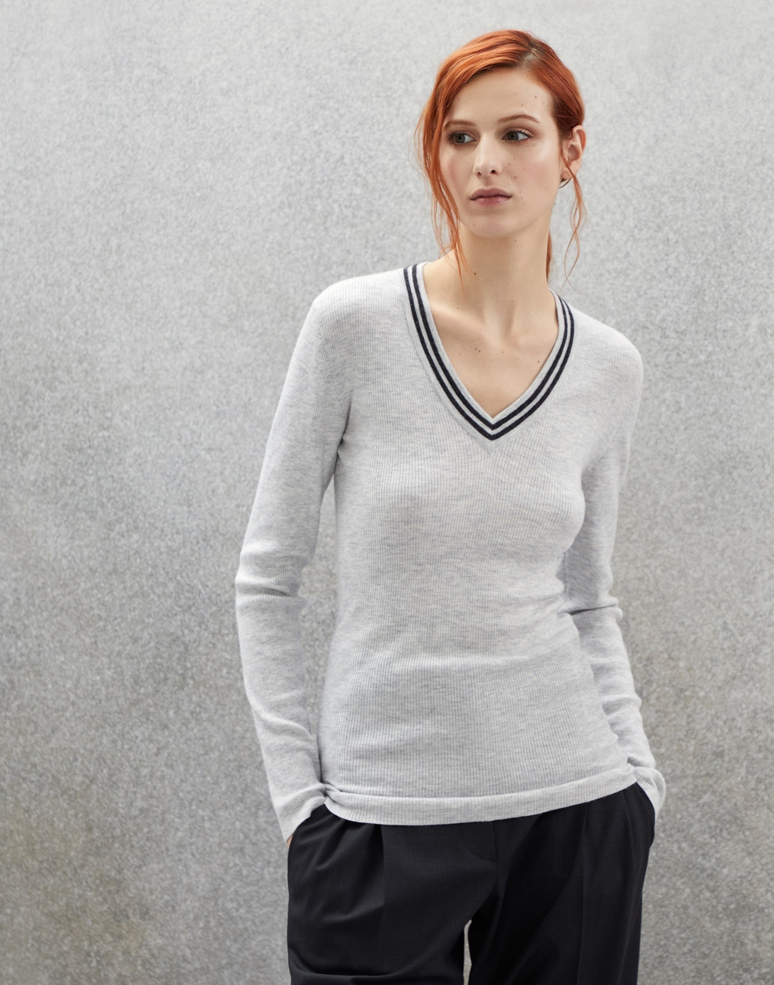 Brunello Cucinelli V-neck knit jumper - Grey