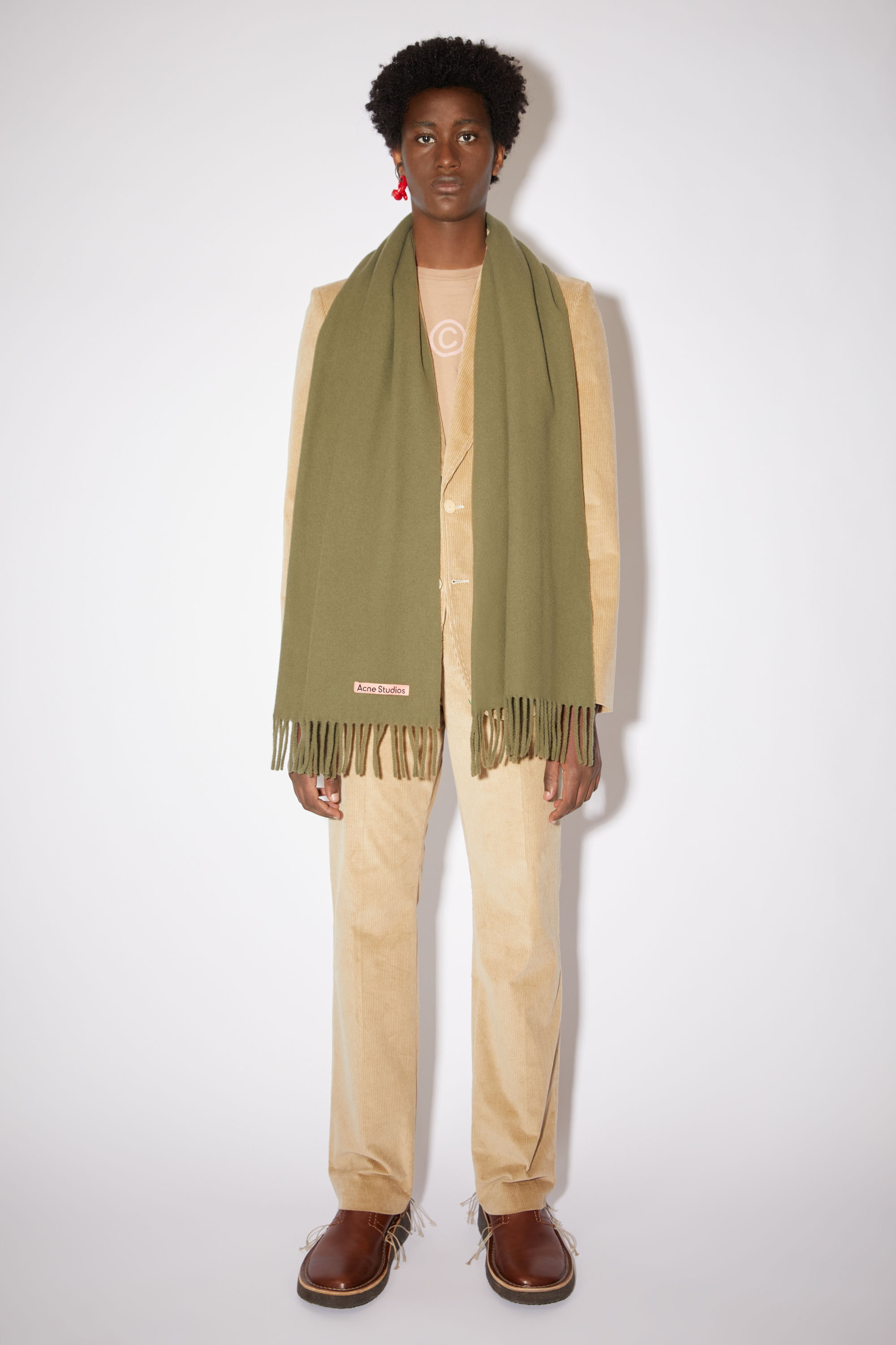 Fringe wool scarf - Narrow - Hunter green - 3