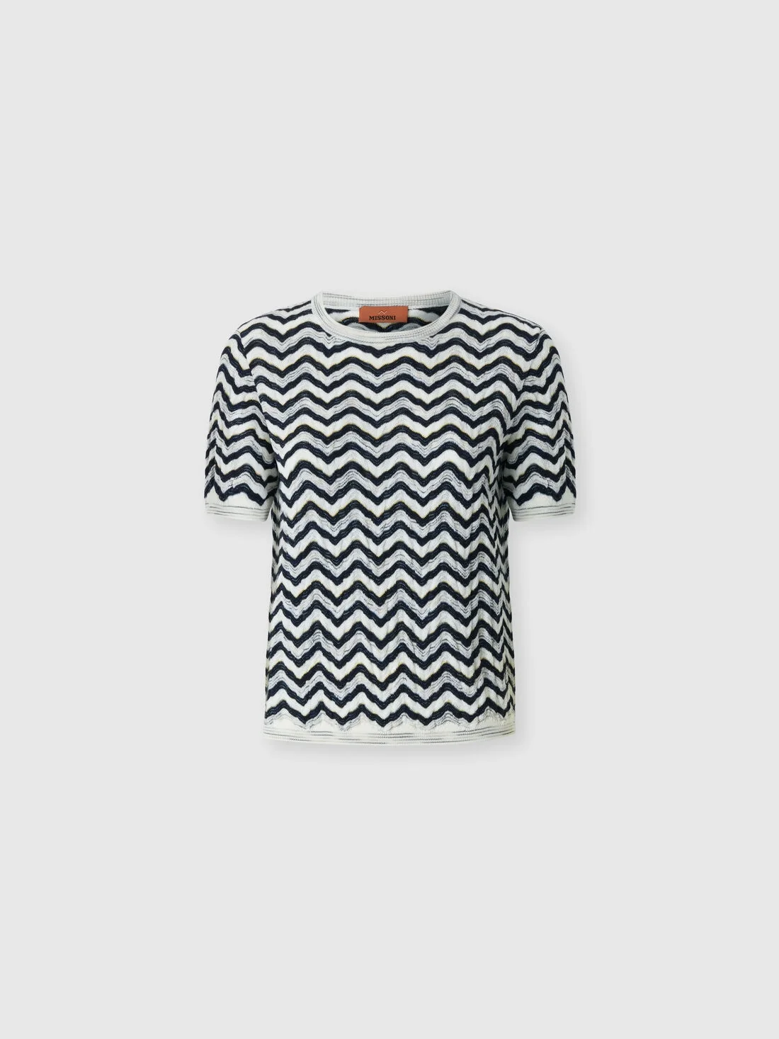 Short-sleeve wool and viscose top with wave motif - 1