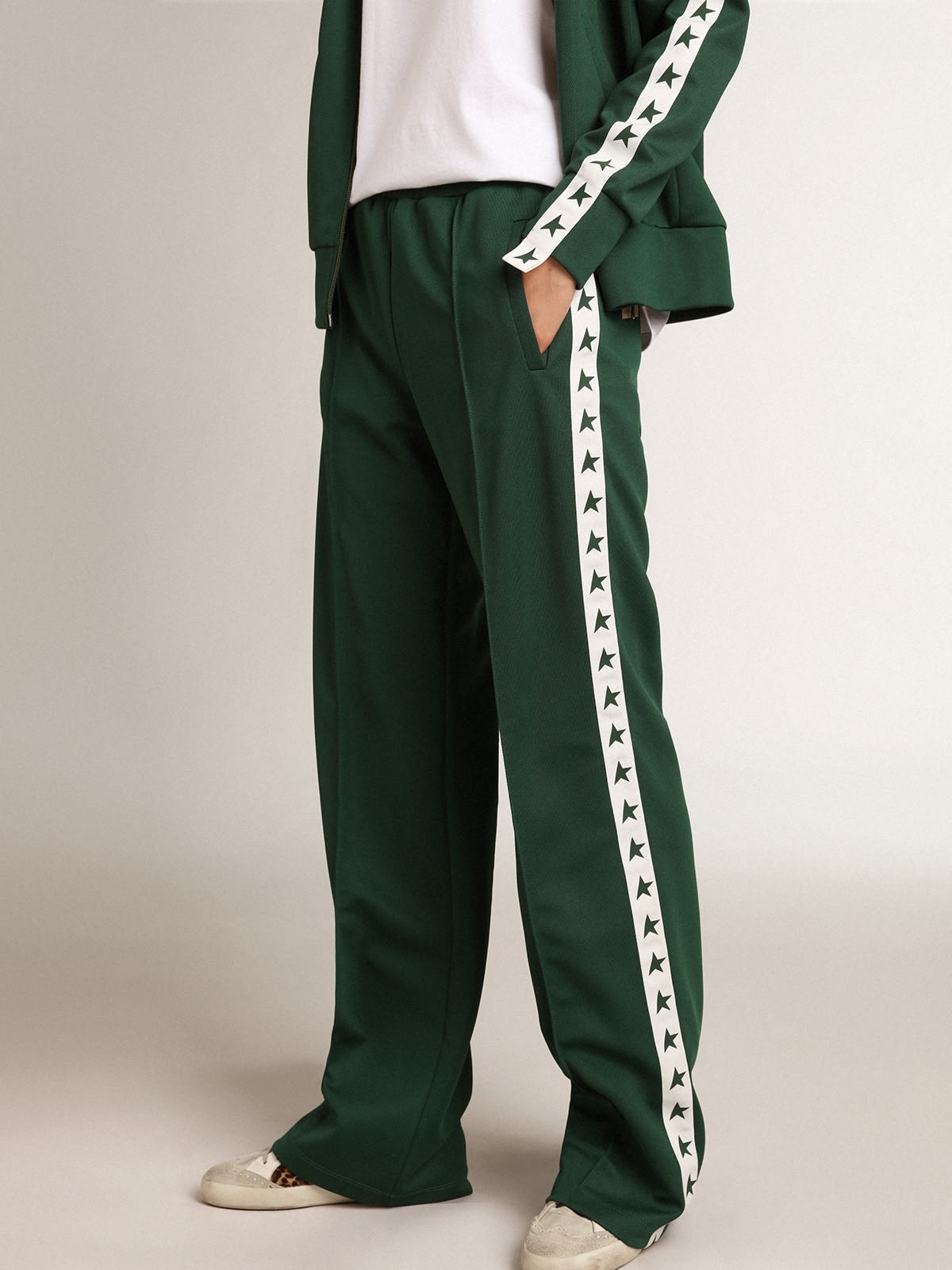 Women's bright green joggers with band and stars - 2