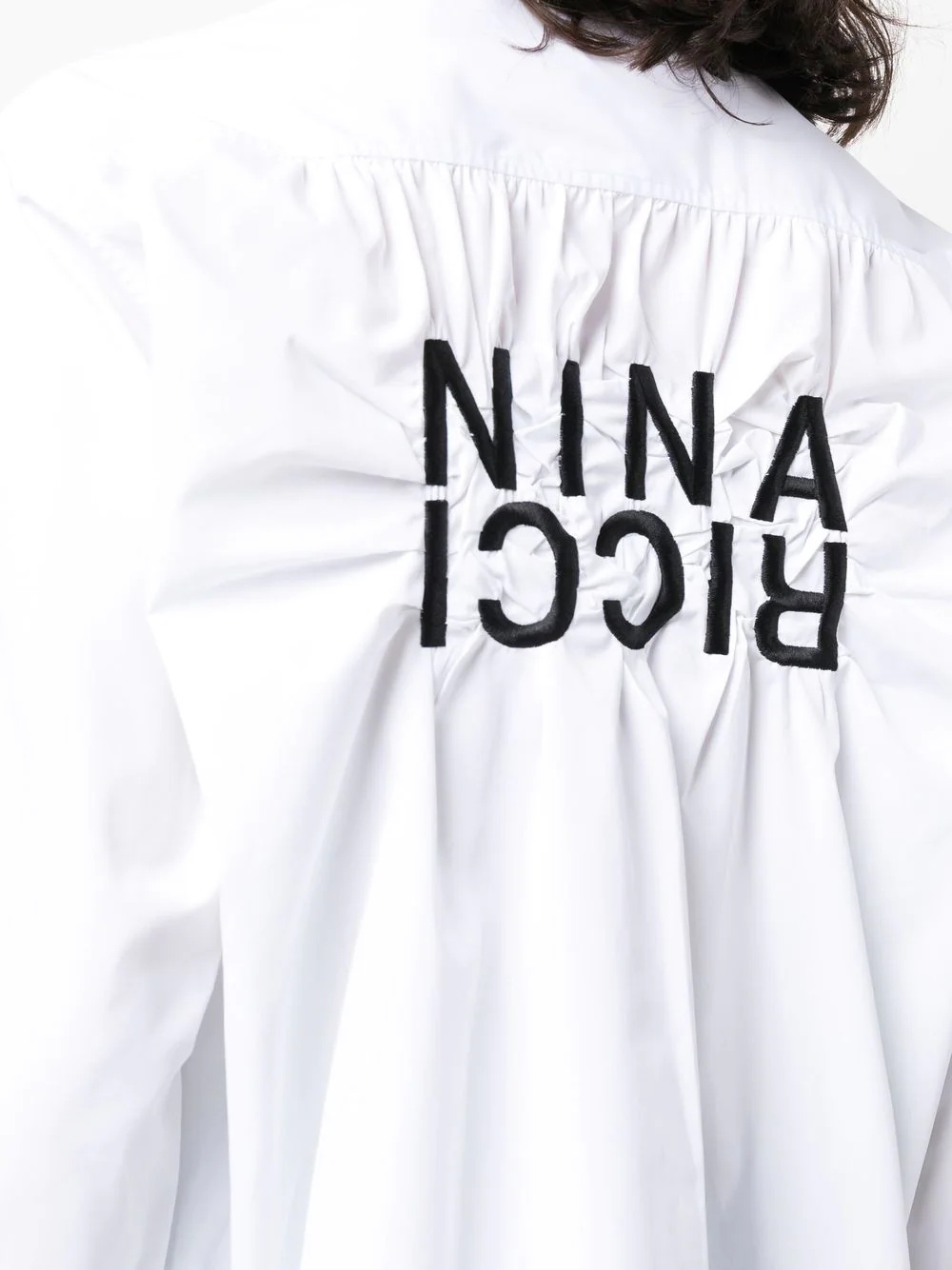 logo-embroidered ruched shirt - 7