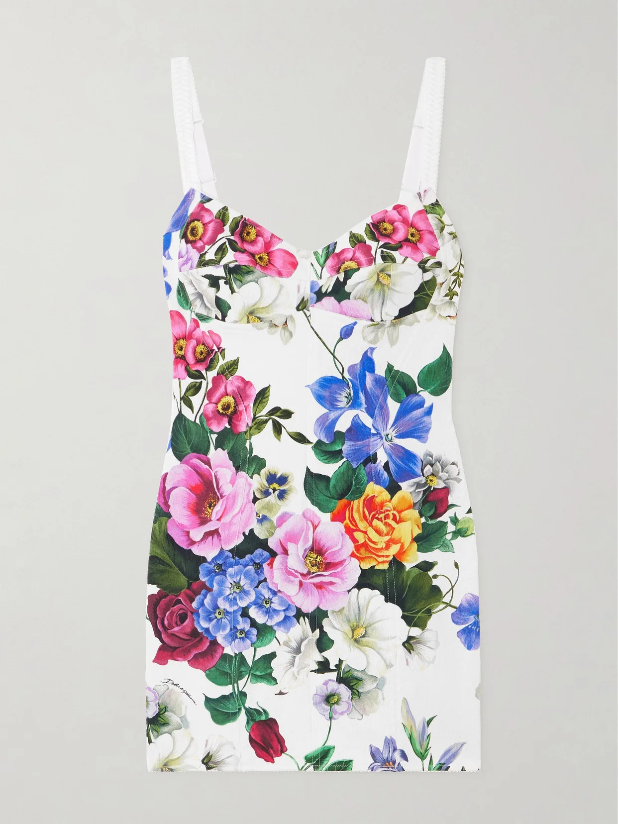 knee length dresses for ladies DOLCE & GABBANA Dolce & Gabbana Floral printed stretch crepe mini dress –  Luisa World main image 0