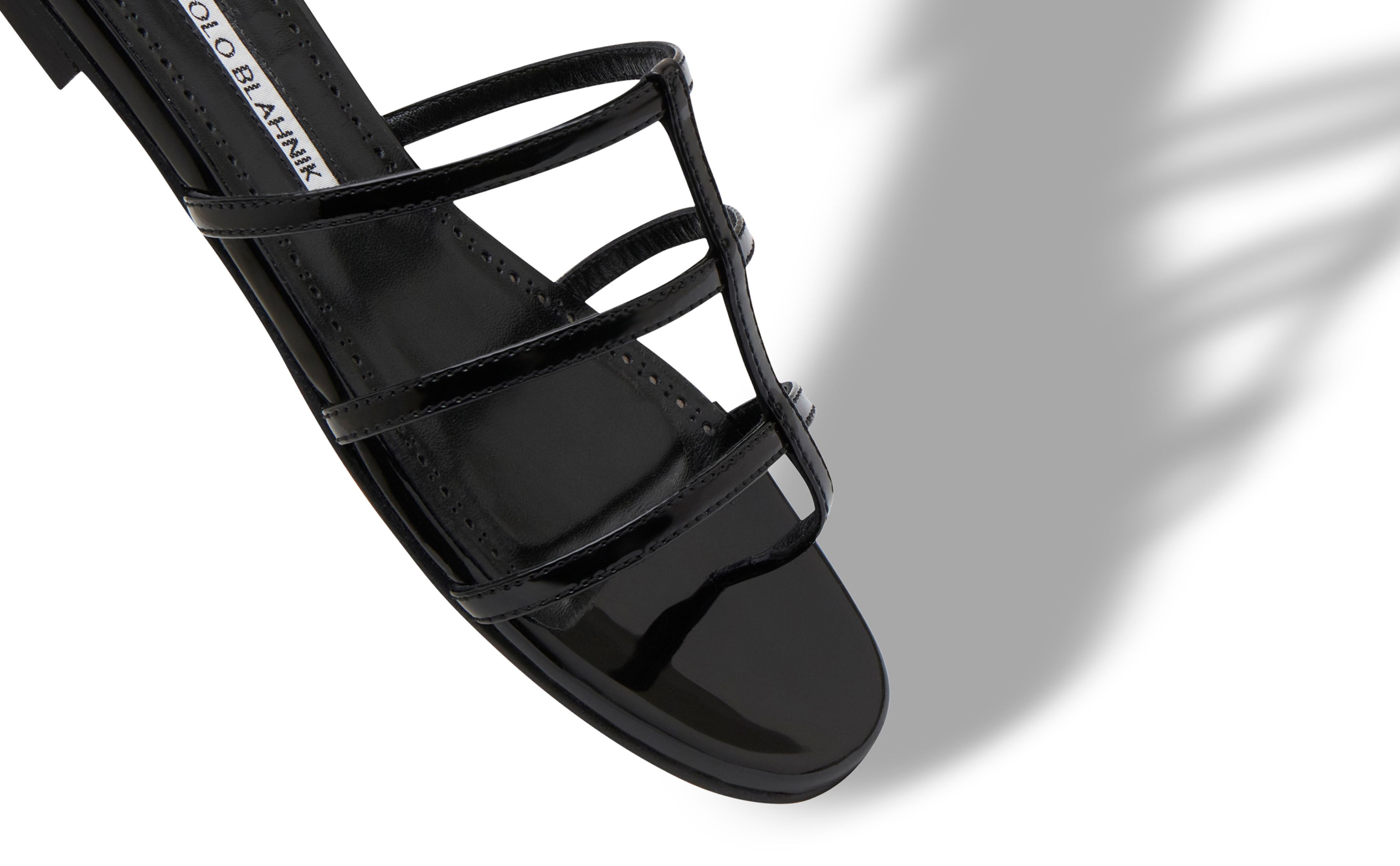 Black Patent Leather Strappy Flat Sandals - 4