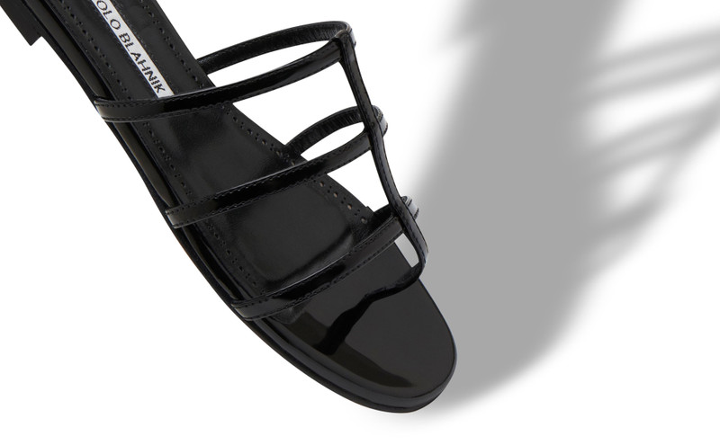 Black Patent Leather Strappy Flat Sandals 4