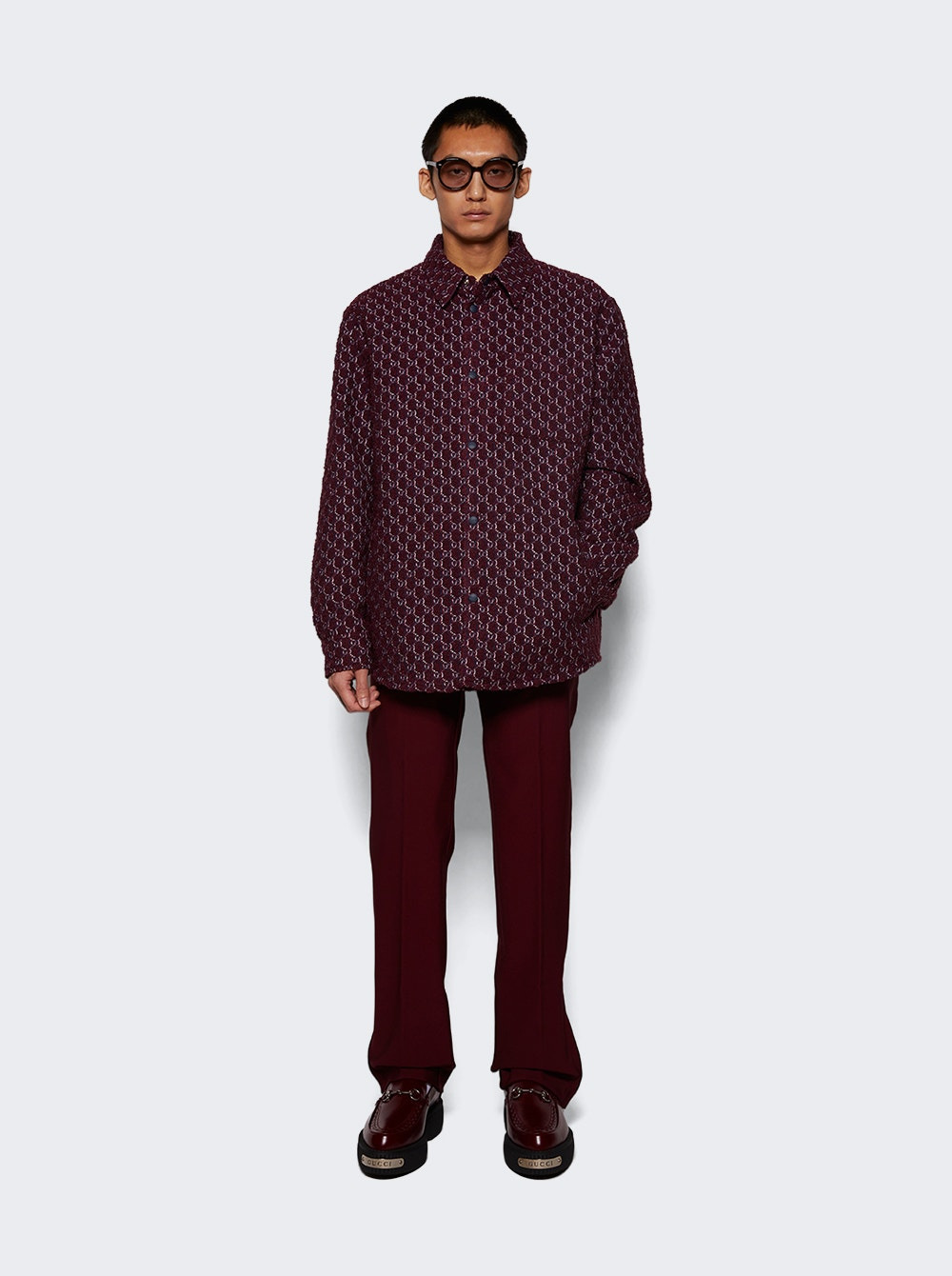 Shadow Boucle Shirt Burgundy And Blue - 2