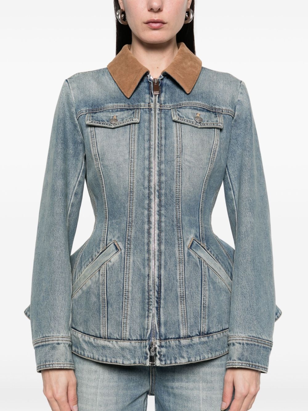 peplum denim jacket - 5