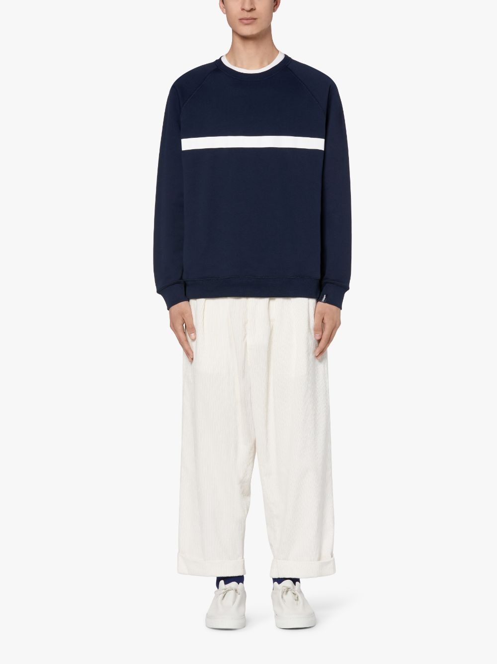 NAVY X WHITE COTTON CREW NECK SWEATSHIRT | GJM-207 - 2