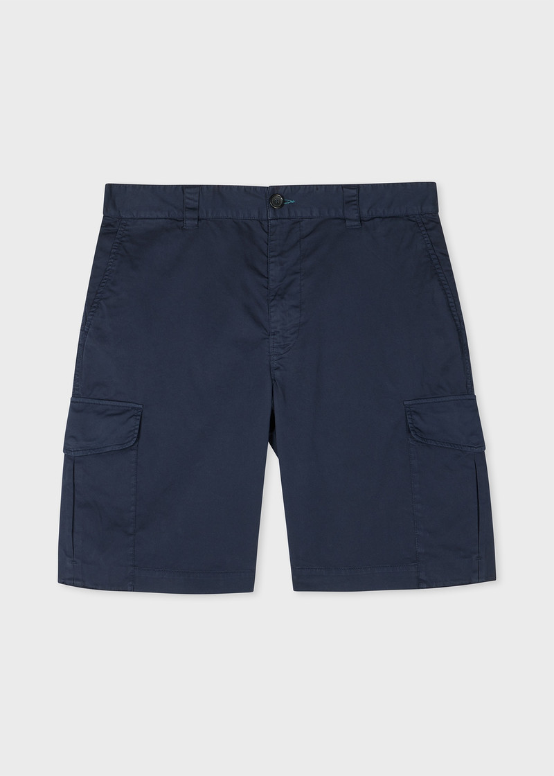 Navy Cotton-Sateen Cargo Shorts 1