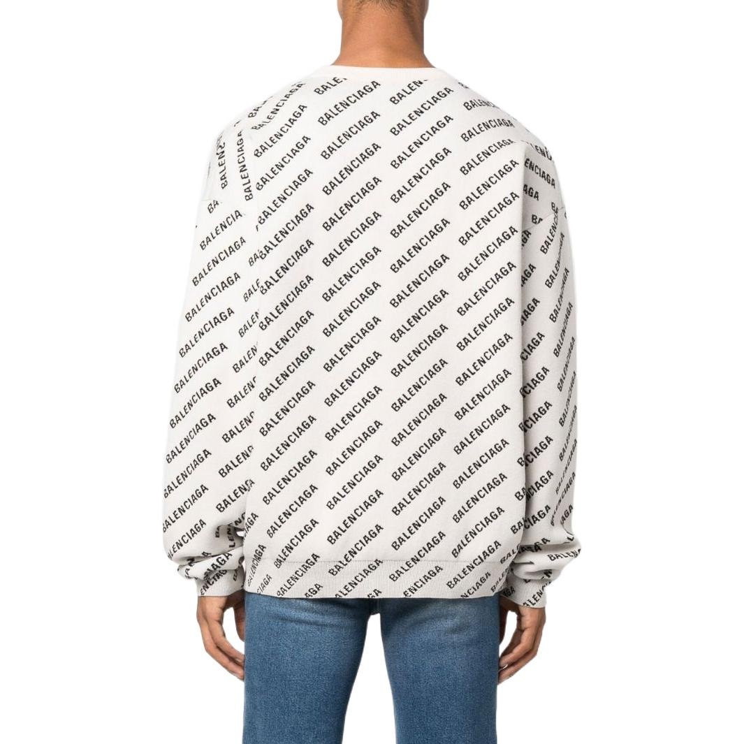 Balenciaga All Over Logo Crewneck Sweater 'White Black' 702952T32339054 - 3