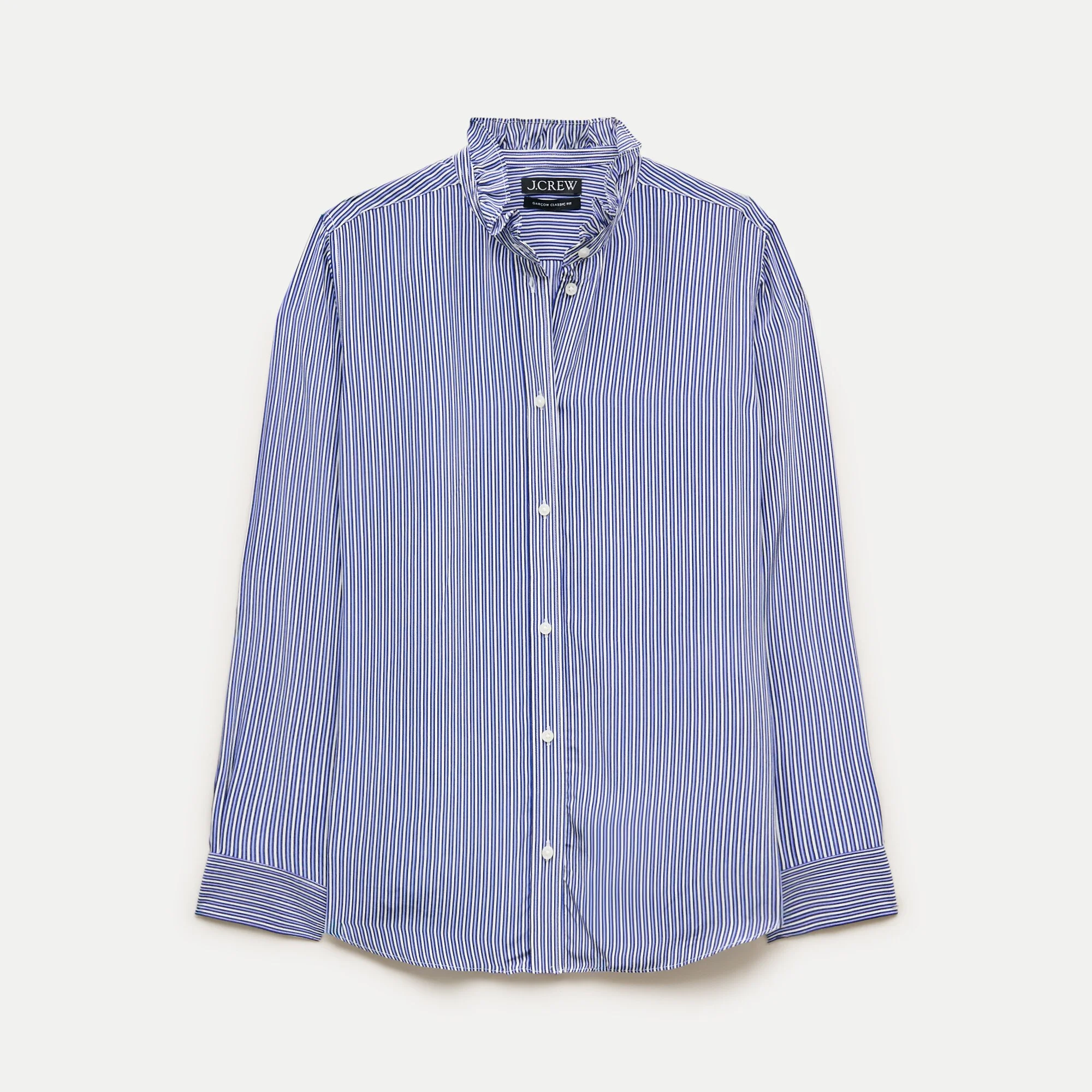 Jules ruffle-collar button-up shirt in striped crepe de chine - 1