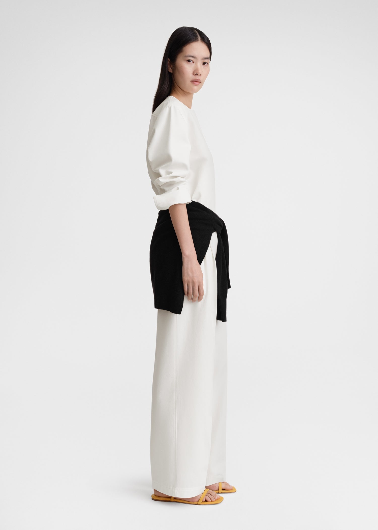 Collarless cotton-twill shirt white - 4
