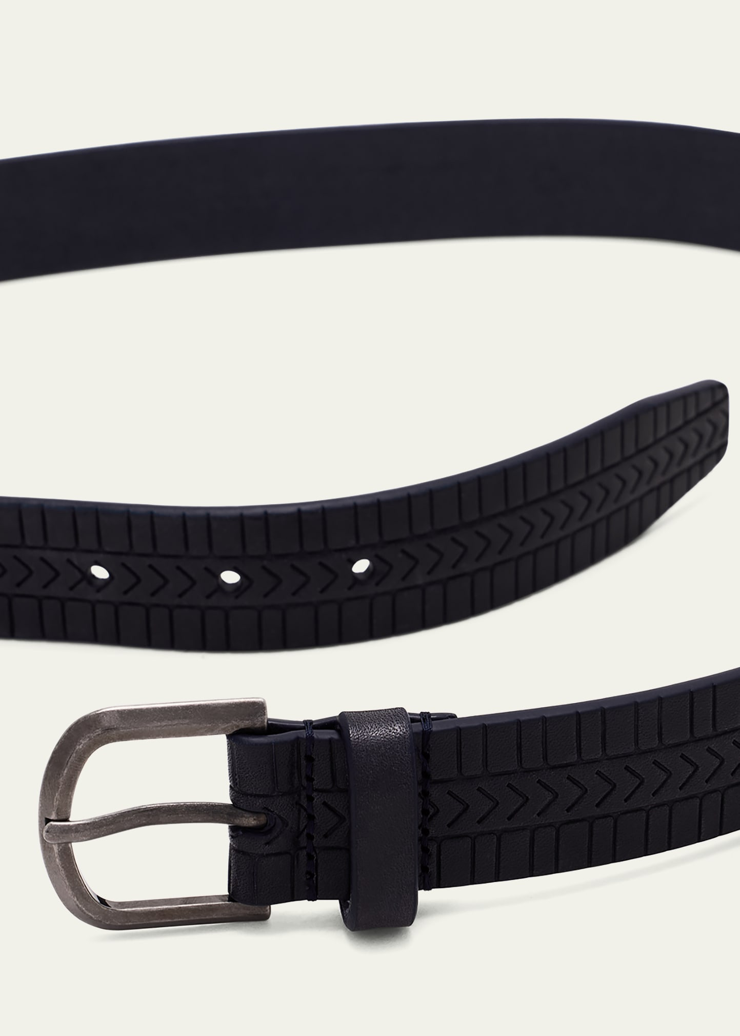 Men's Geometric Engraved Leather Belt - 4