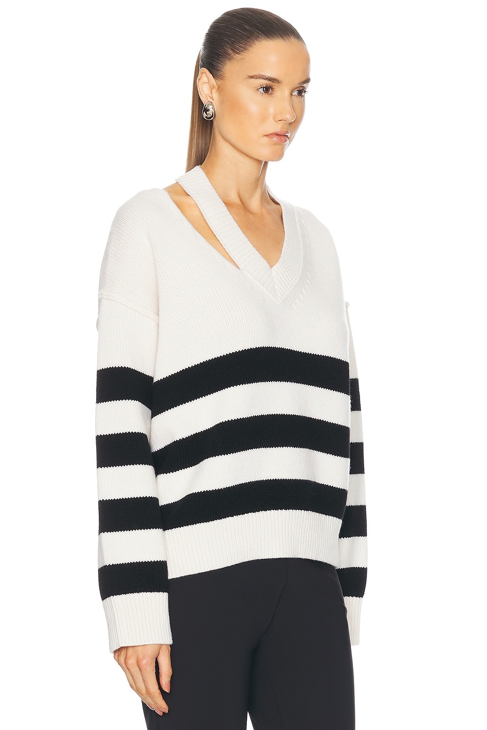 Deconstructed Cashmere Knitted Breton V-Neck Sweater - 2