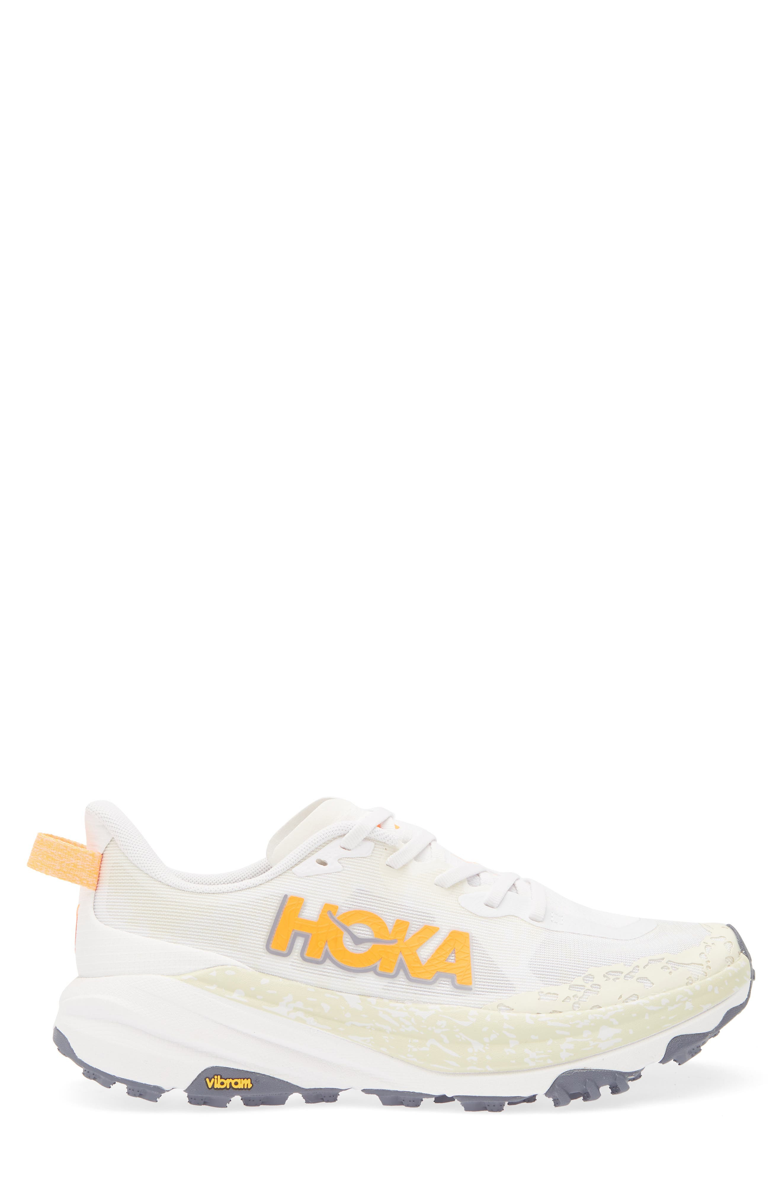 HOKA Speedgoat 6 Trail Running Shoe in White /Neon Tangerine at Nordstrom - 3