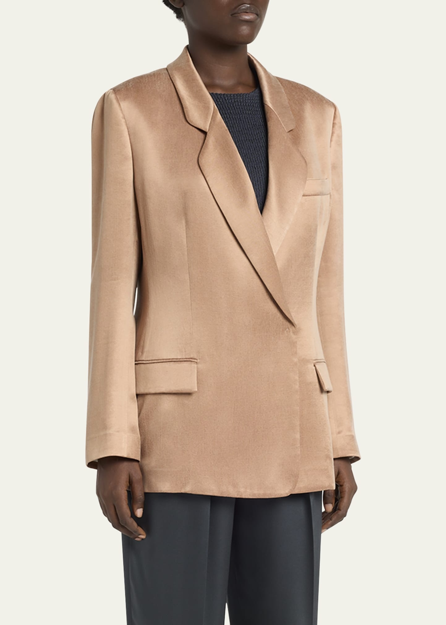 Cupro Double-Breasted Blazer Jacket - 4