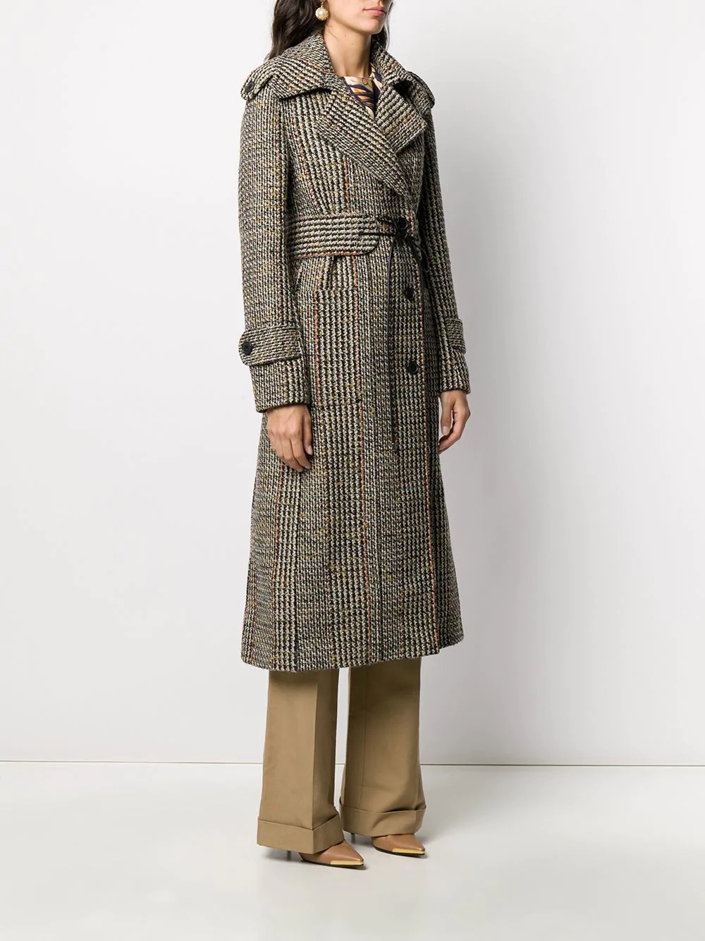 tie-waist tweed tench coat - 3