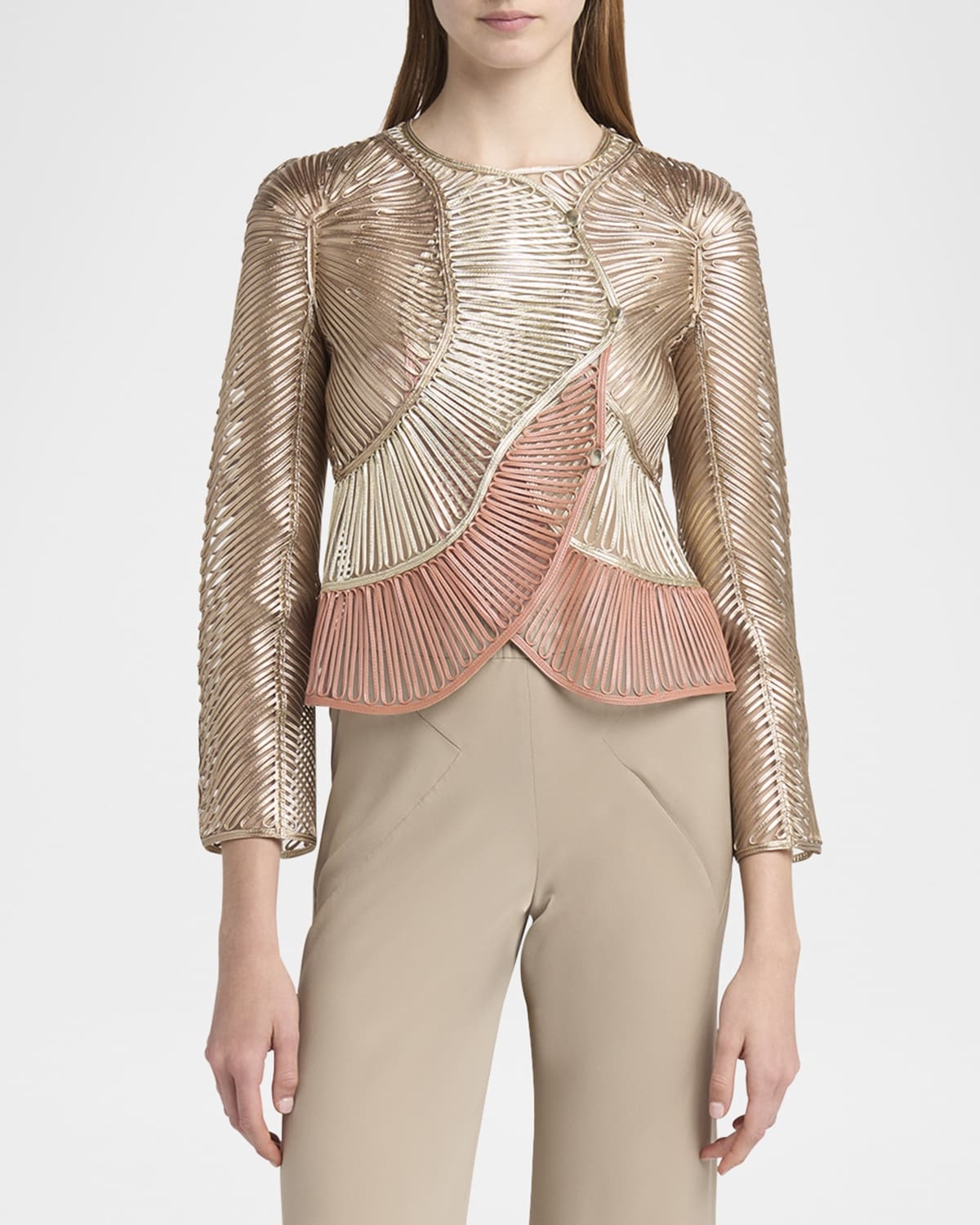 Metallic Embroidered Double-Breasted Jacket - 4