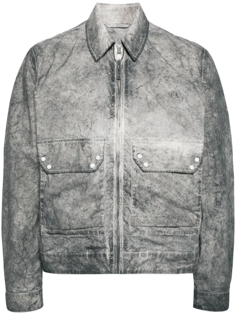 zip-up distressed-effect shirt jacket - 1