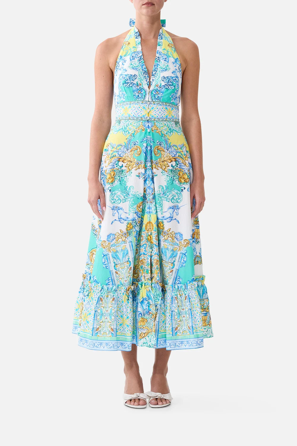 RUFFLE NECK HALTER DRESS DIAL UP THE TILES - 1