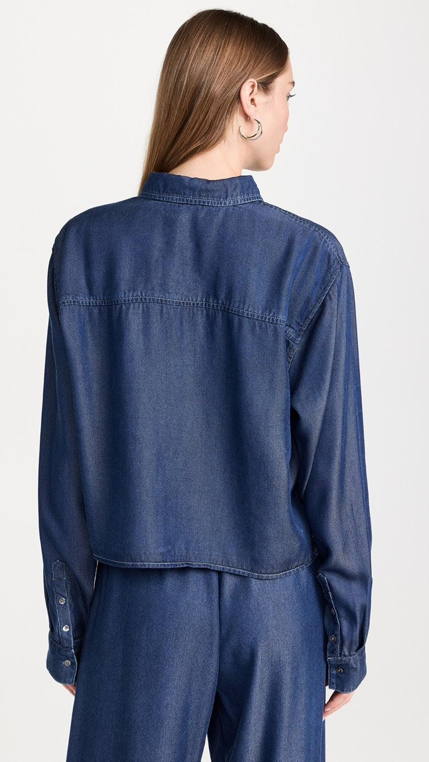 CHAMBRAY CROPPED BUTTON DOWN - 3