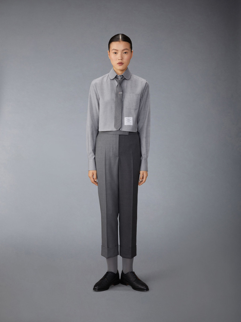 Stripe Cotton Flannel Classic Cropped Round Collar Shirt 4