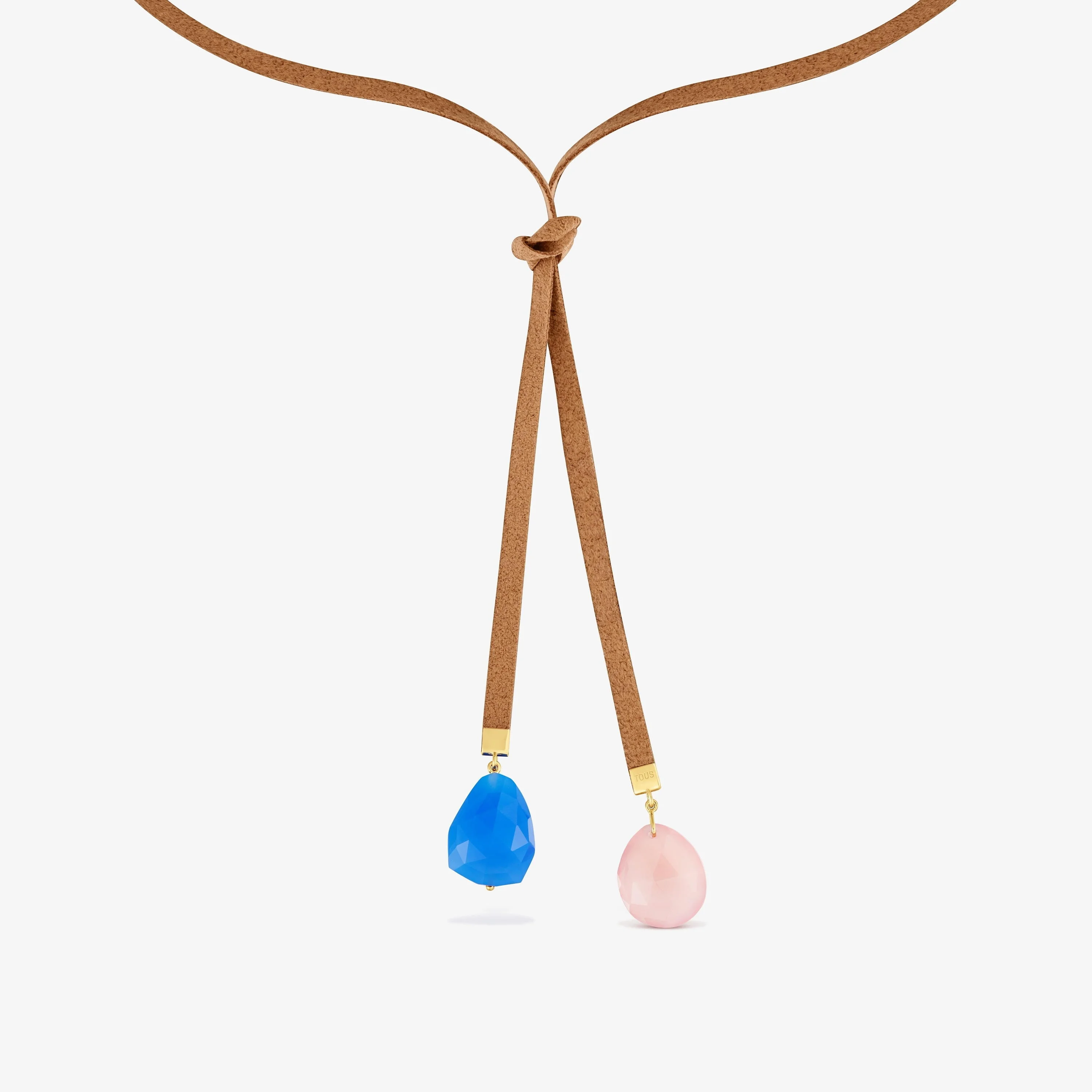 Brown cord and chalcedony and rose quartz Necklace TOUS Basics - 1