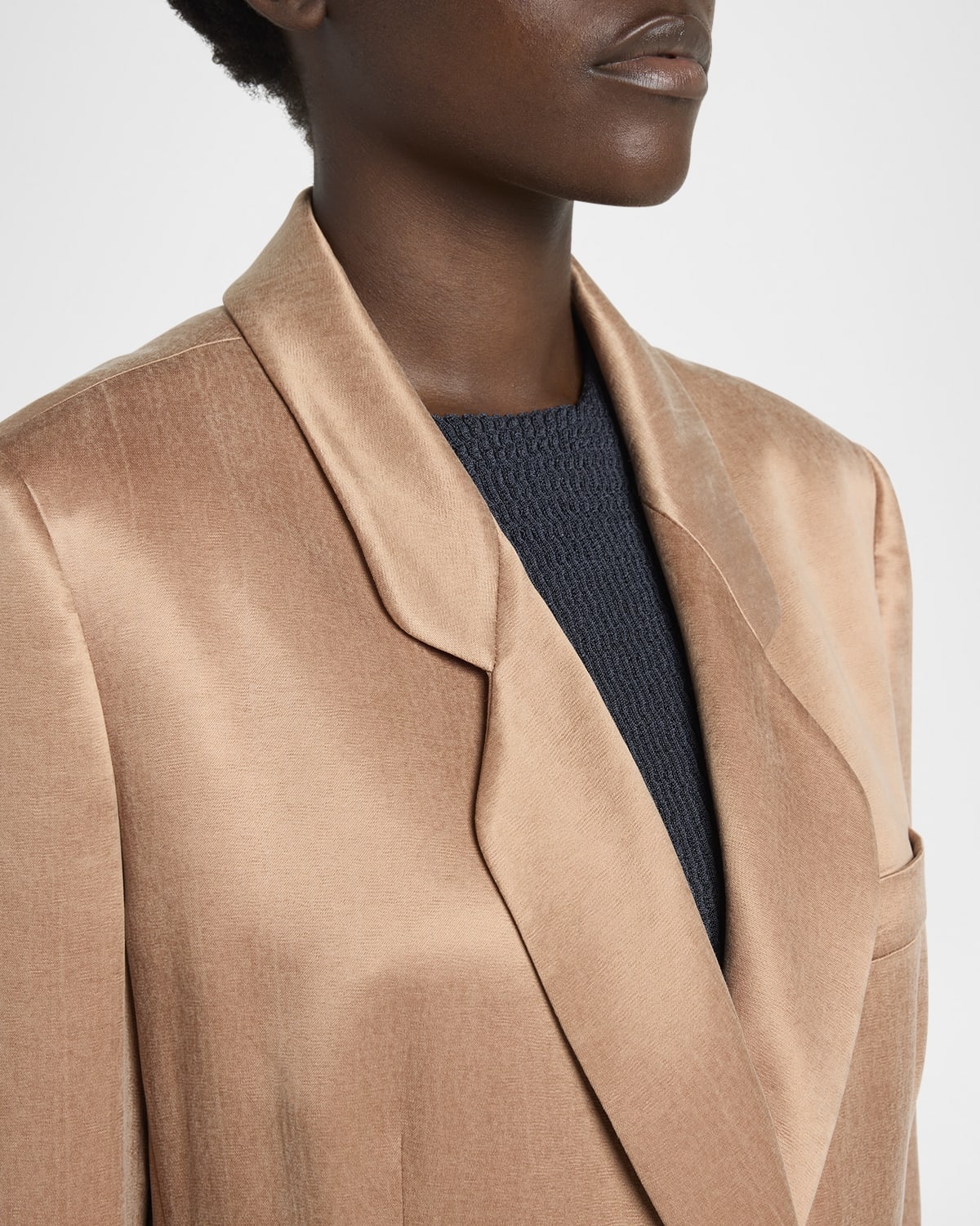 Cupro Double-Breasted Blazer Jacket - 5