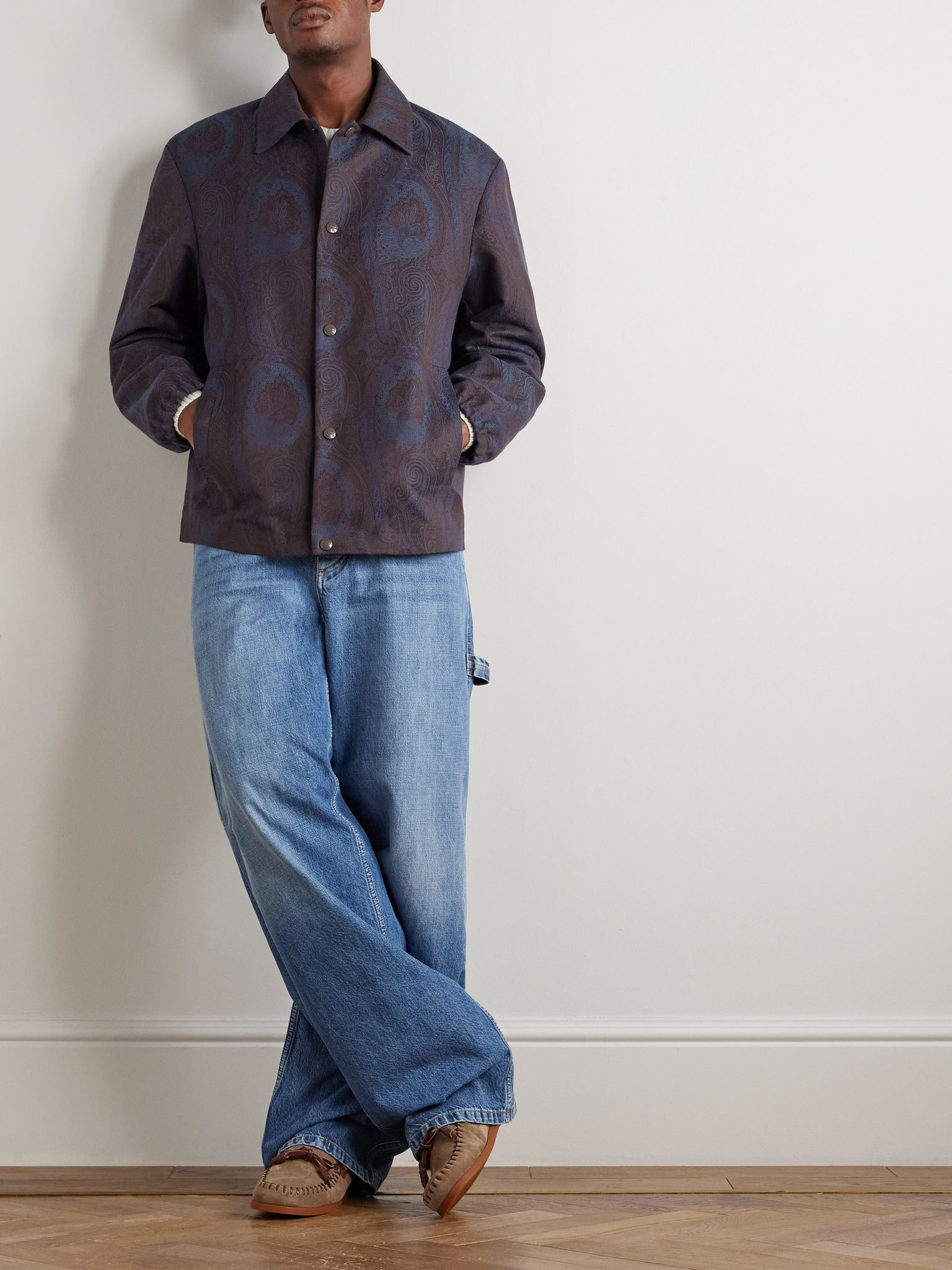 Paisley-Jacquard Cotton-Blend Overshirt Blue - 2