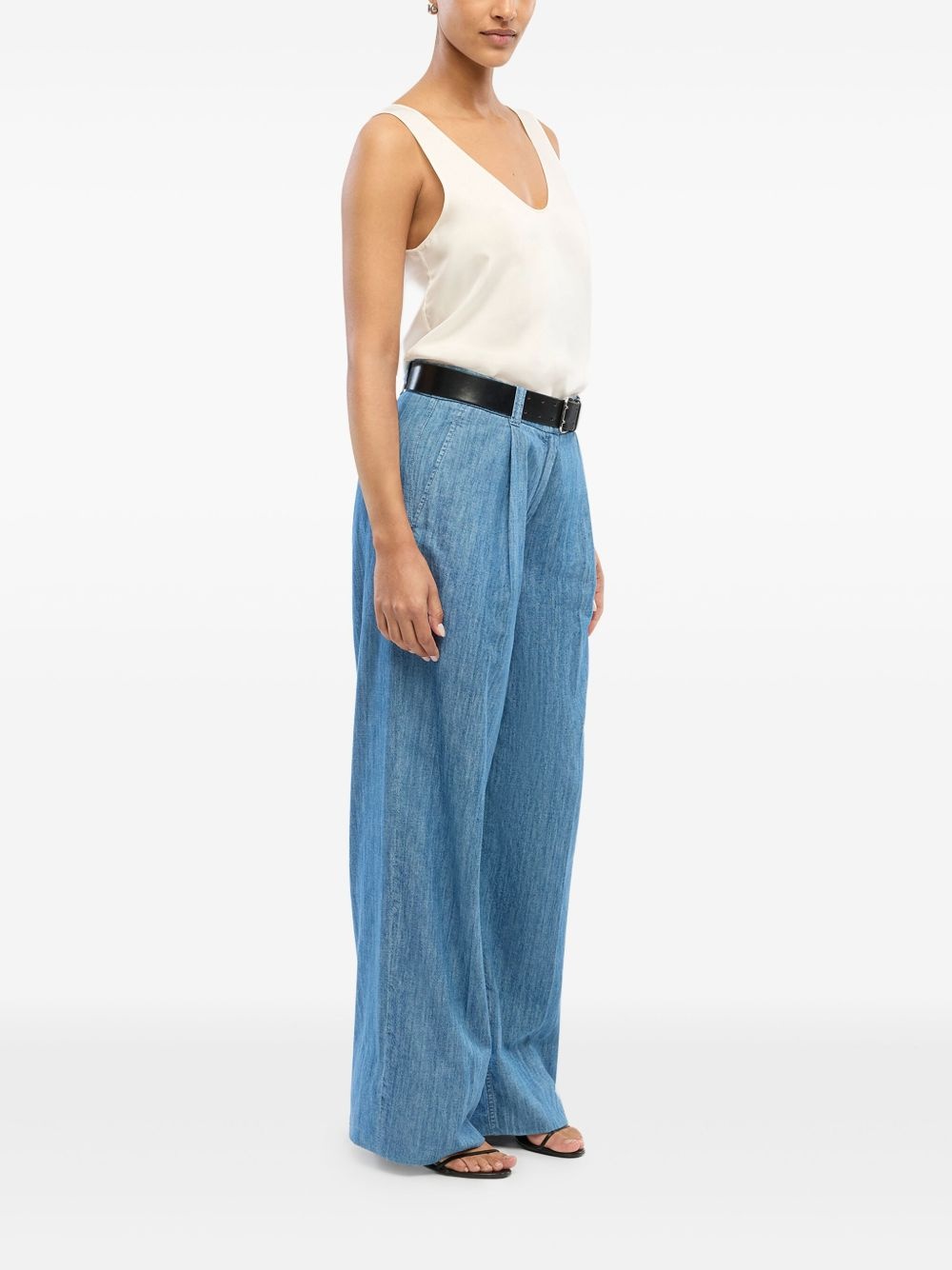 wide-leg chambray trousers - 3