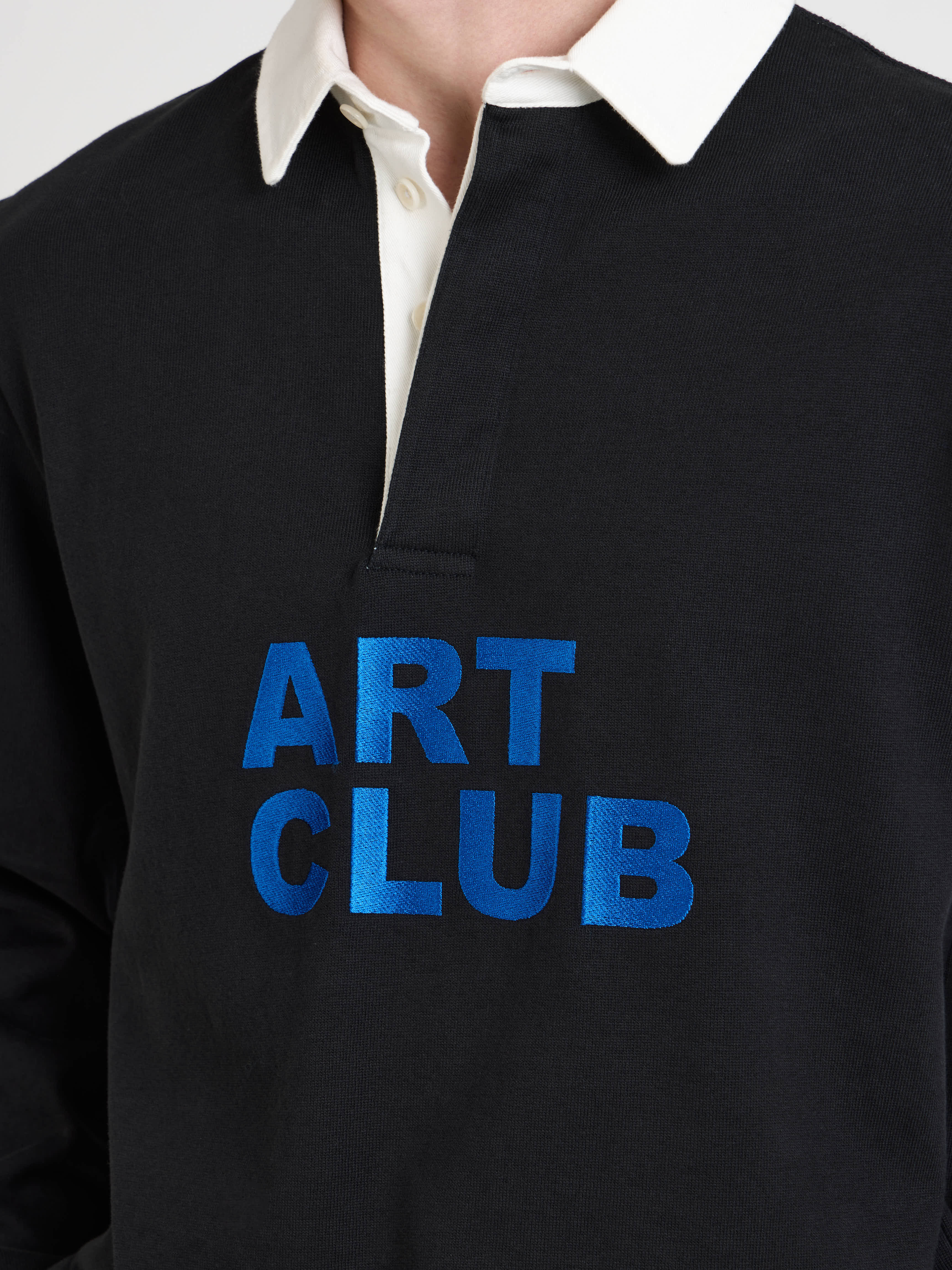 'ART CLUB' RUGBY POLO TOP IN WASHED BLACK - 7