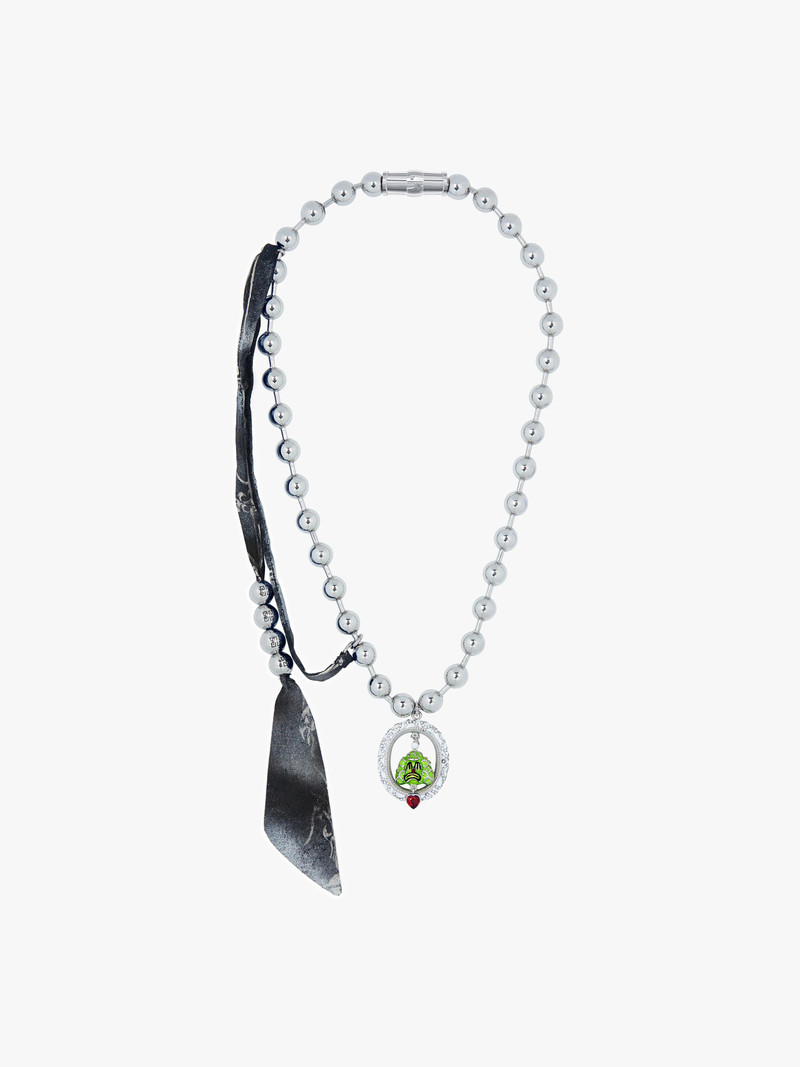 CLOWN NECKLACE IN METAL AND COTTON 1