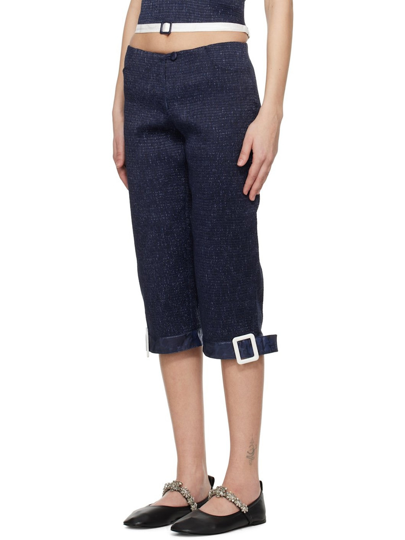 SUPER YAYA Navy Pantacourt With Belts Trousers outlook