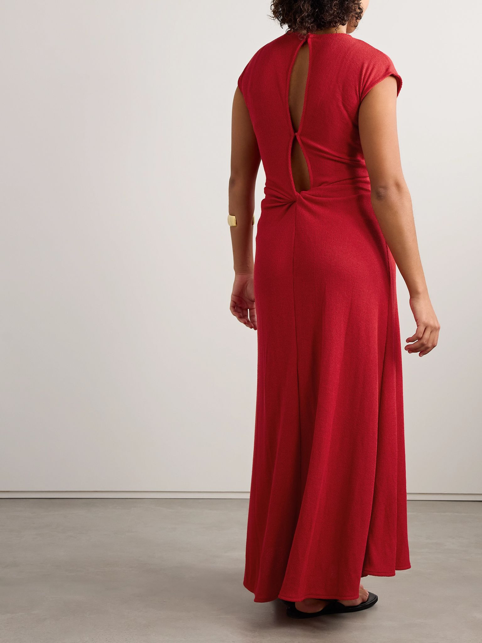 Gathered ribbed-knit maxi dress Red - 3