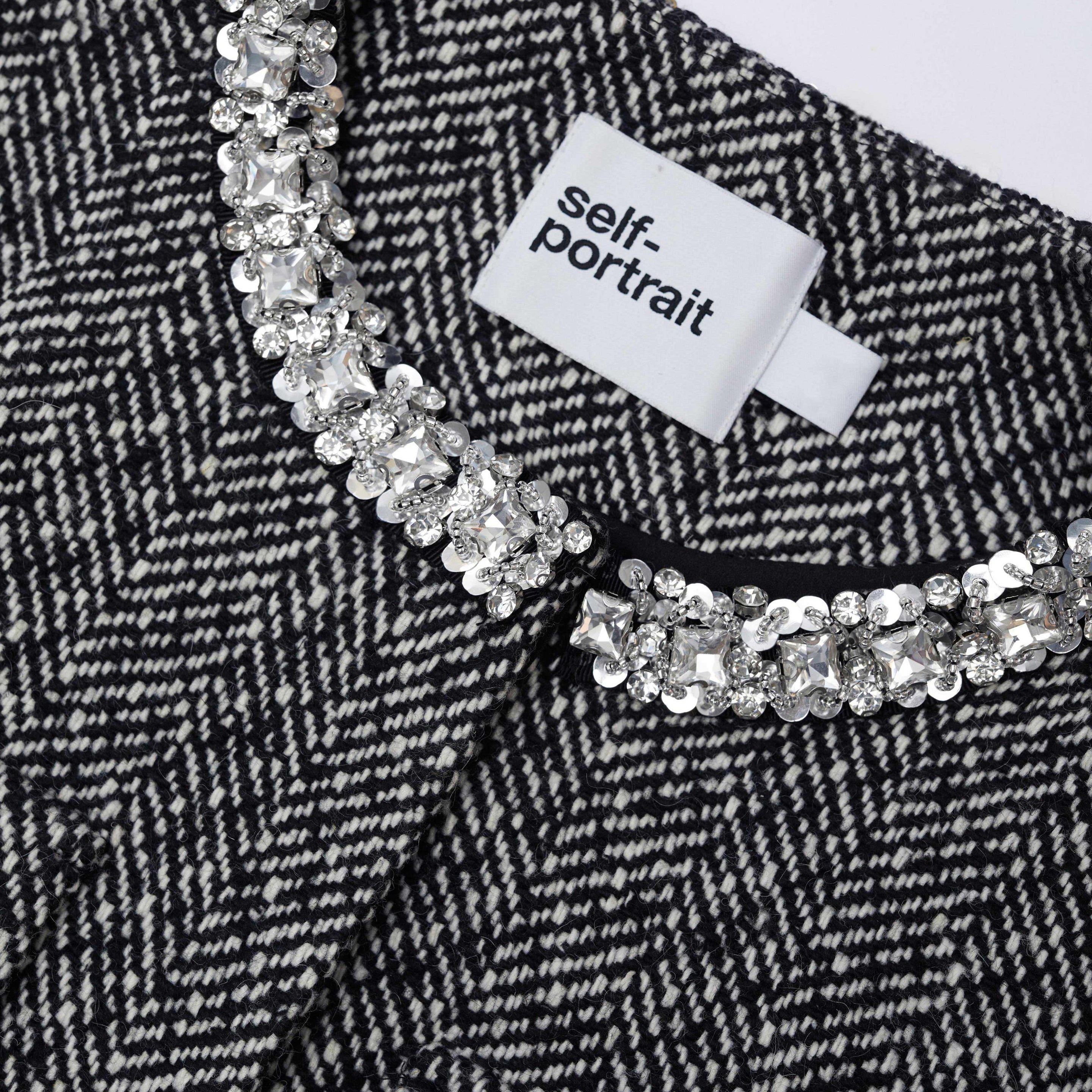 Black Herringbone Embellished Jacket - 5