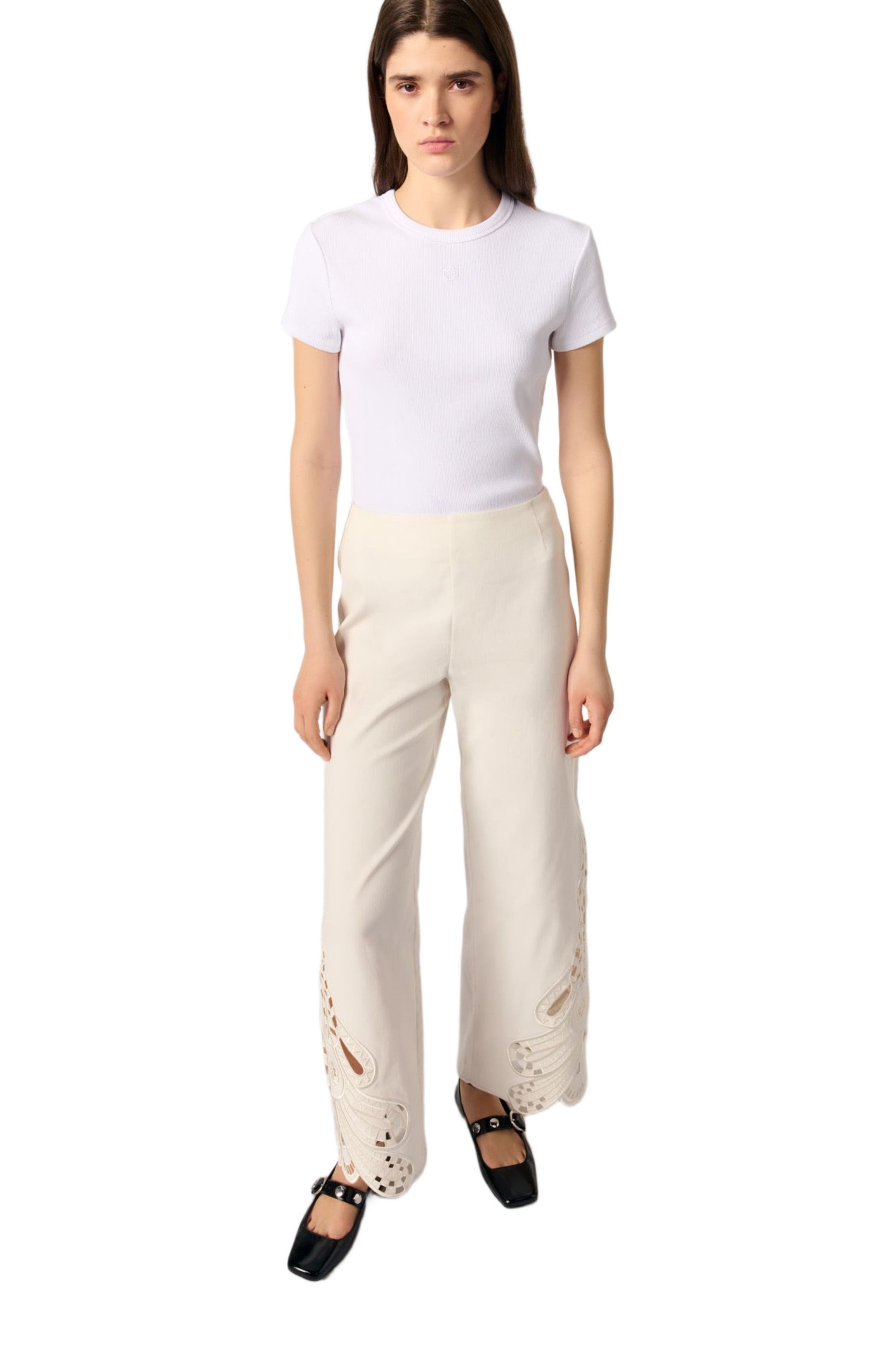 maje Embroidered trousers in Ecru at Nordstrom - 5