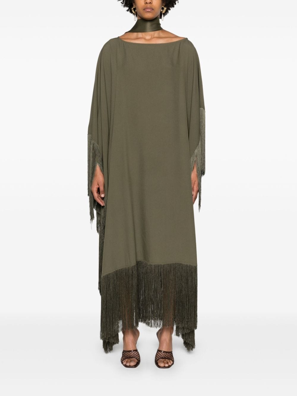 fringe-detail crepe kaftan dress - 2