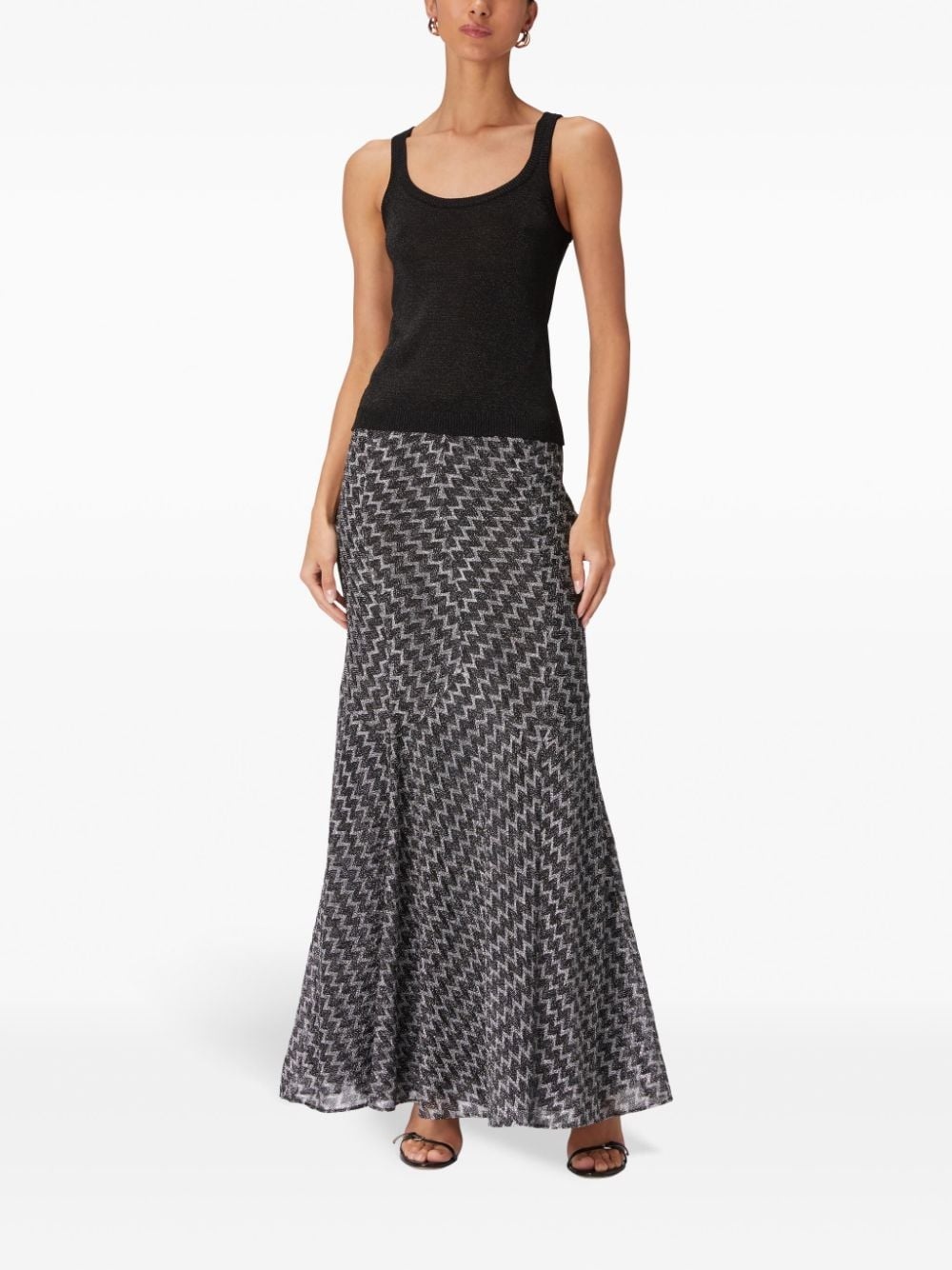 metallic-threading scoop-neck tank top - 2