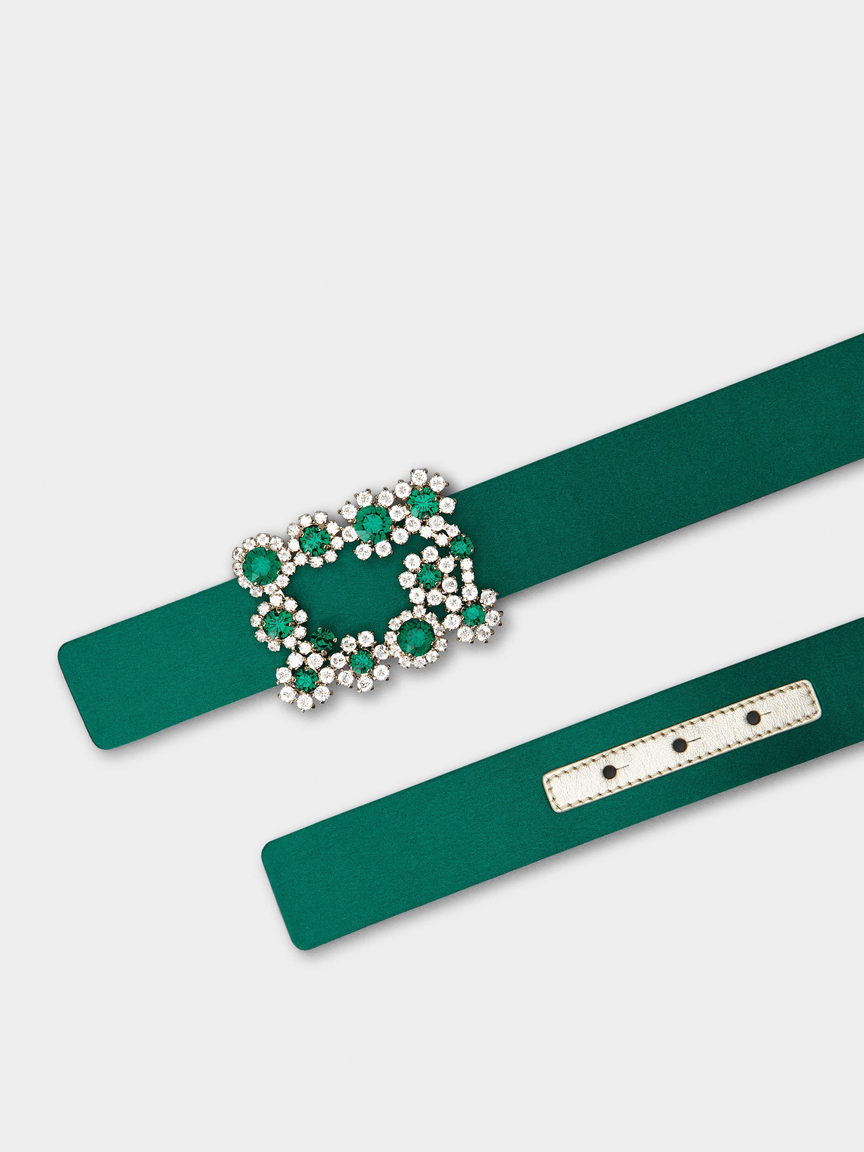 Flower Strass Colored Buckle Belt in Satin - 2