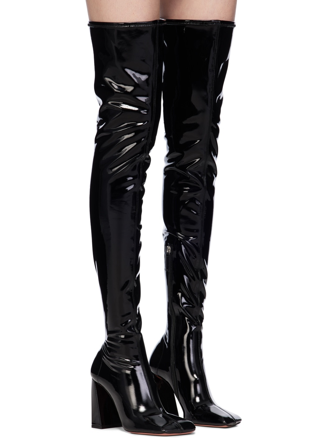 Black Marine Stretch Thigh High Boots - 4