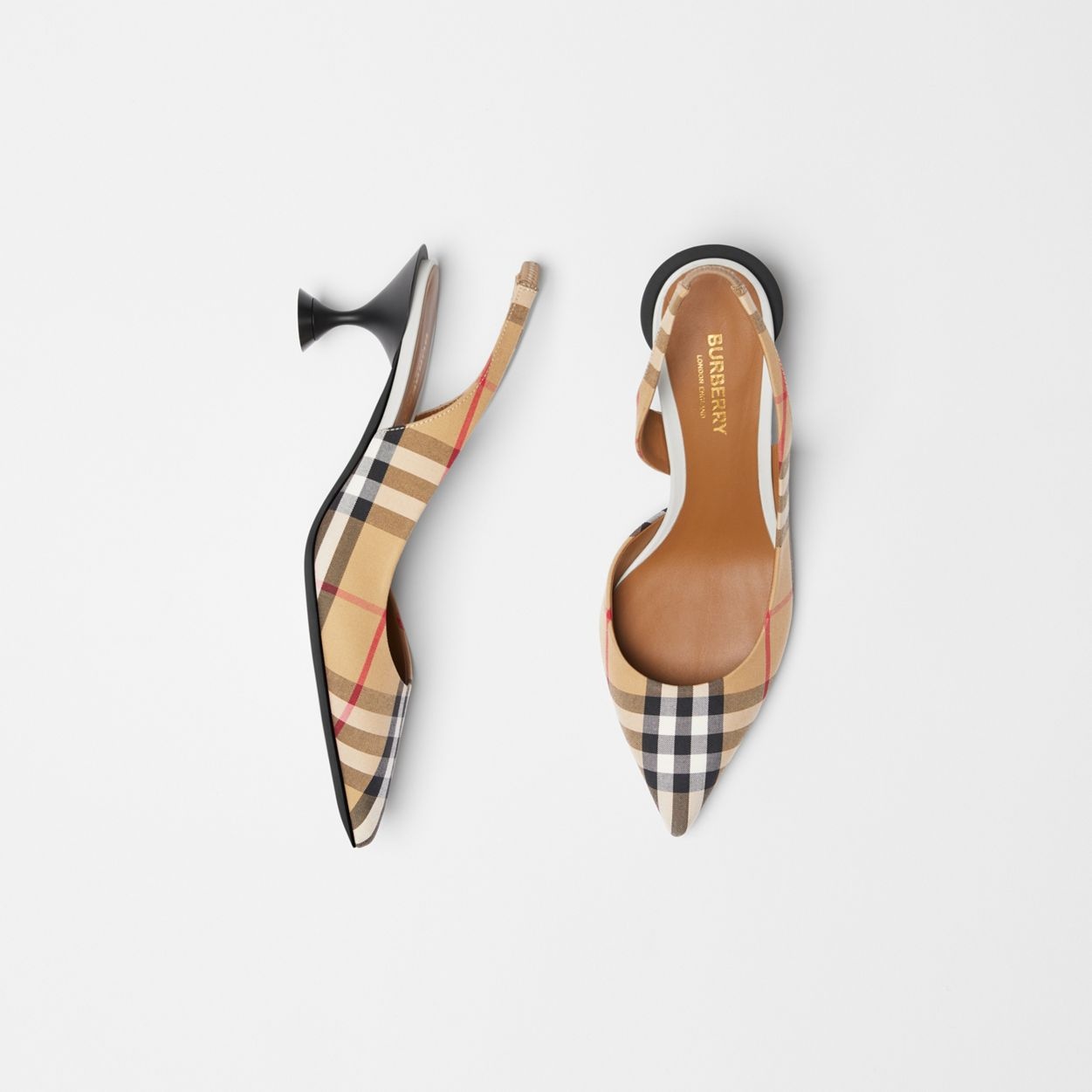 Vintage Check Slingback Pumps - 1