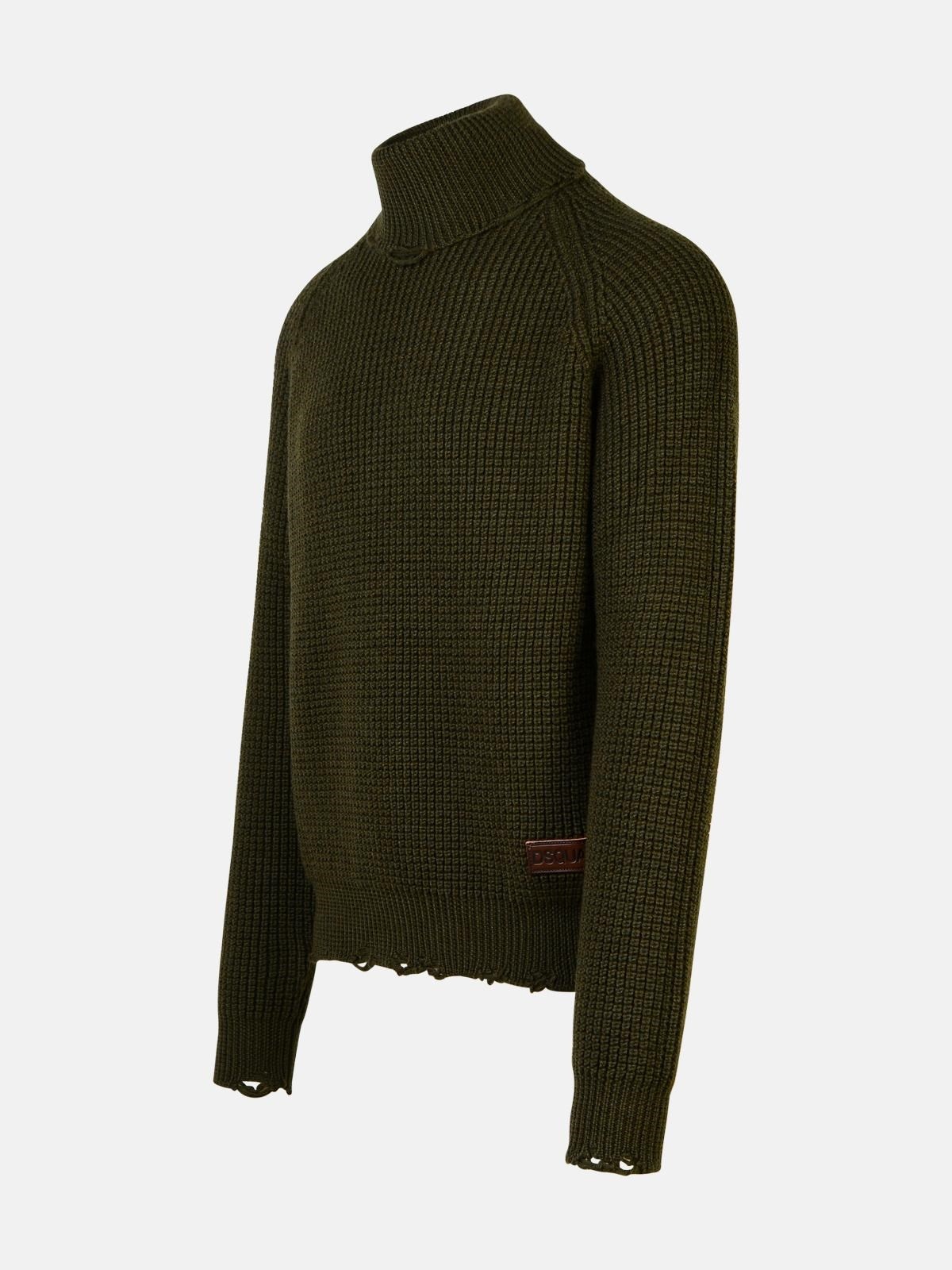 DARK GREEN WOOL TURTLENECK SWEATER - 2