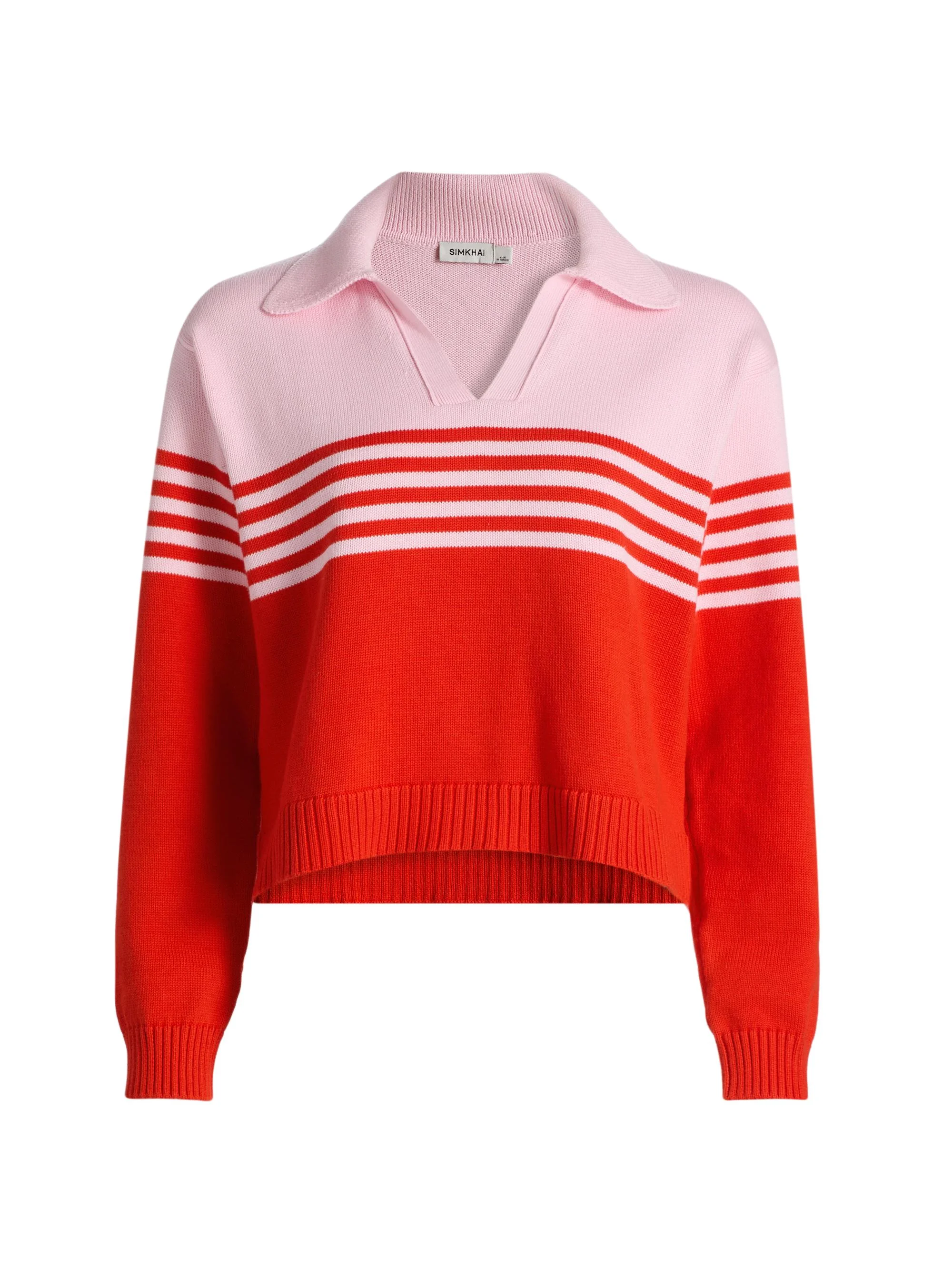 Women's Jules Striped Cotton Polo Shirt - Lobster Stripe - 1